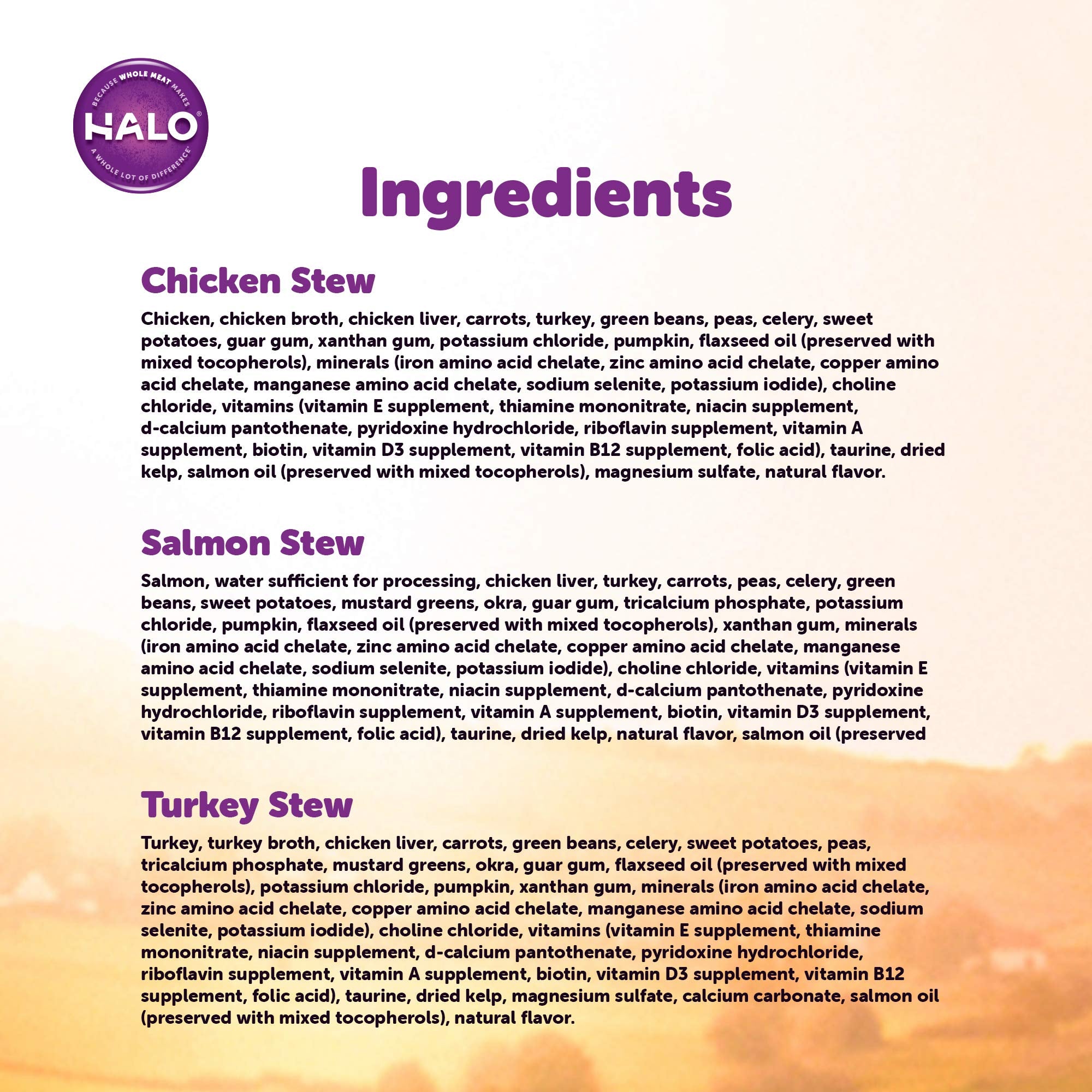 Halo Wet Cat Food Variety Pack, Grain Free Three Canned Wet Cat Pate, Chicken Stew, Salmon Stew & Turkey Stew, 5.5 Oz Can (Pack