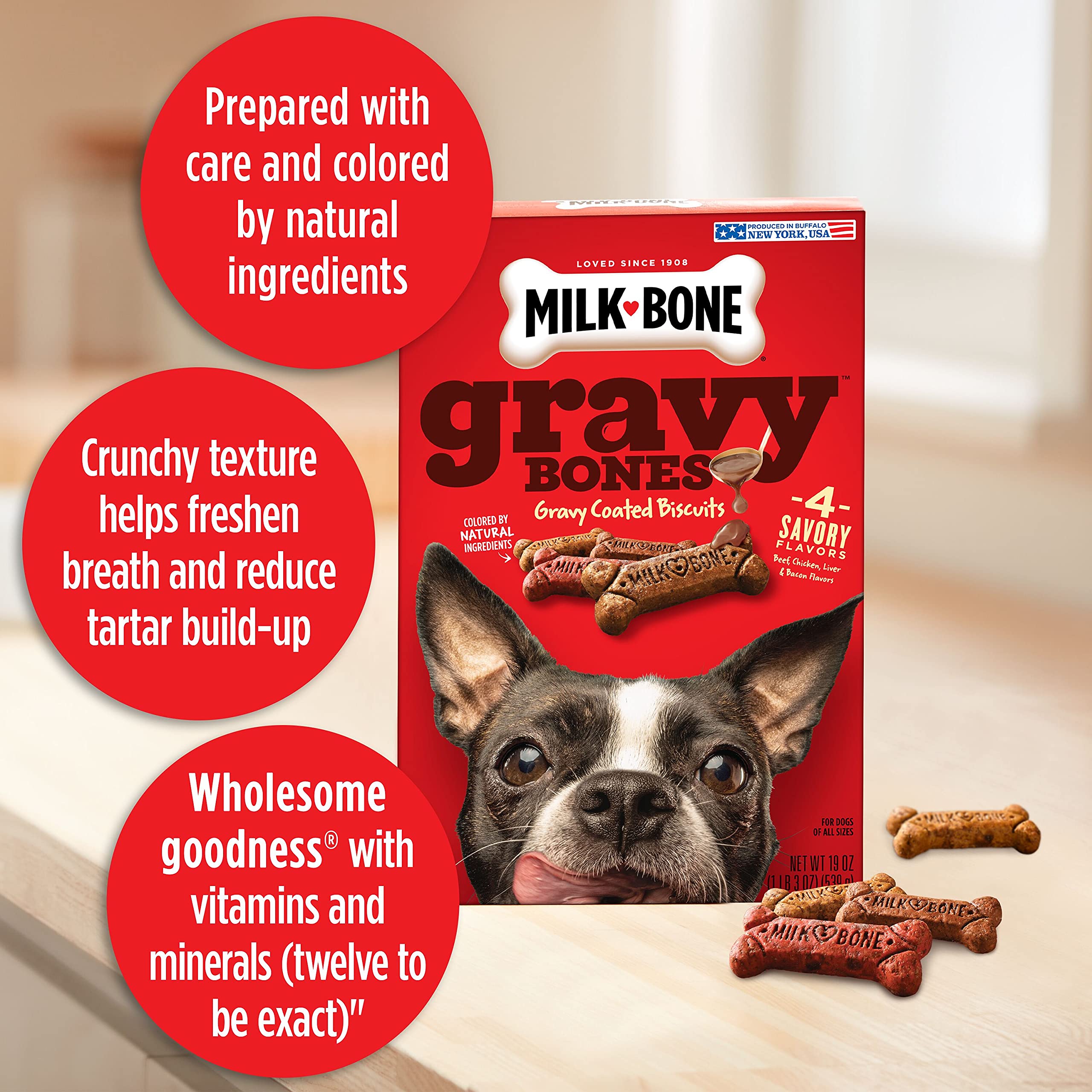Milk-Bone Gravy Bones Dog Treats with 4 Savory Meat Flavors Coated in Gravy, 60 Ounce (Pack of 3)