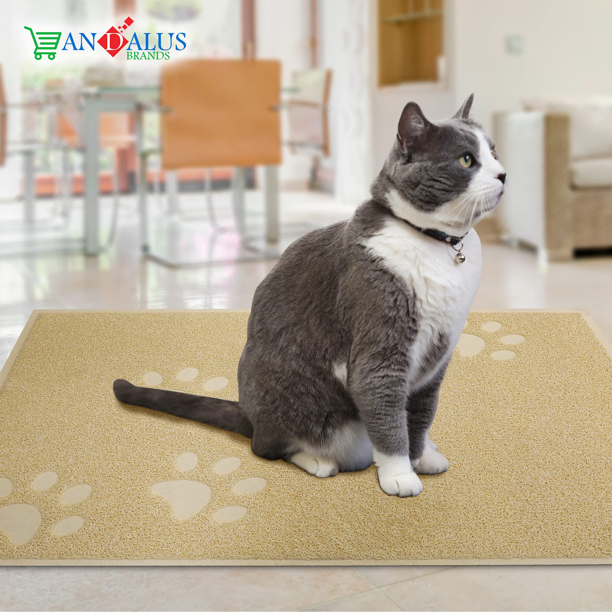 Andalus Premium Cat Litter Mat Pack Of 1-100% Waterproof With Non-Slip Backing Of Litter Box Mat - Soft On Kitty Paws & Easy To Clean Cat Mats For Litter - Beige, Extra-Large (35' X 23')