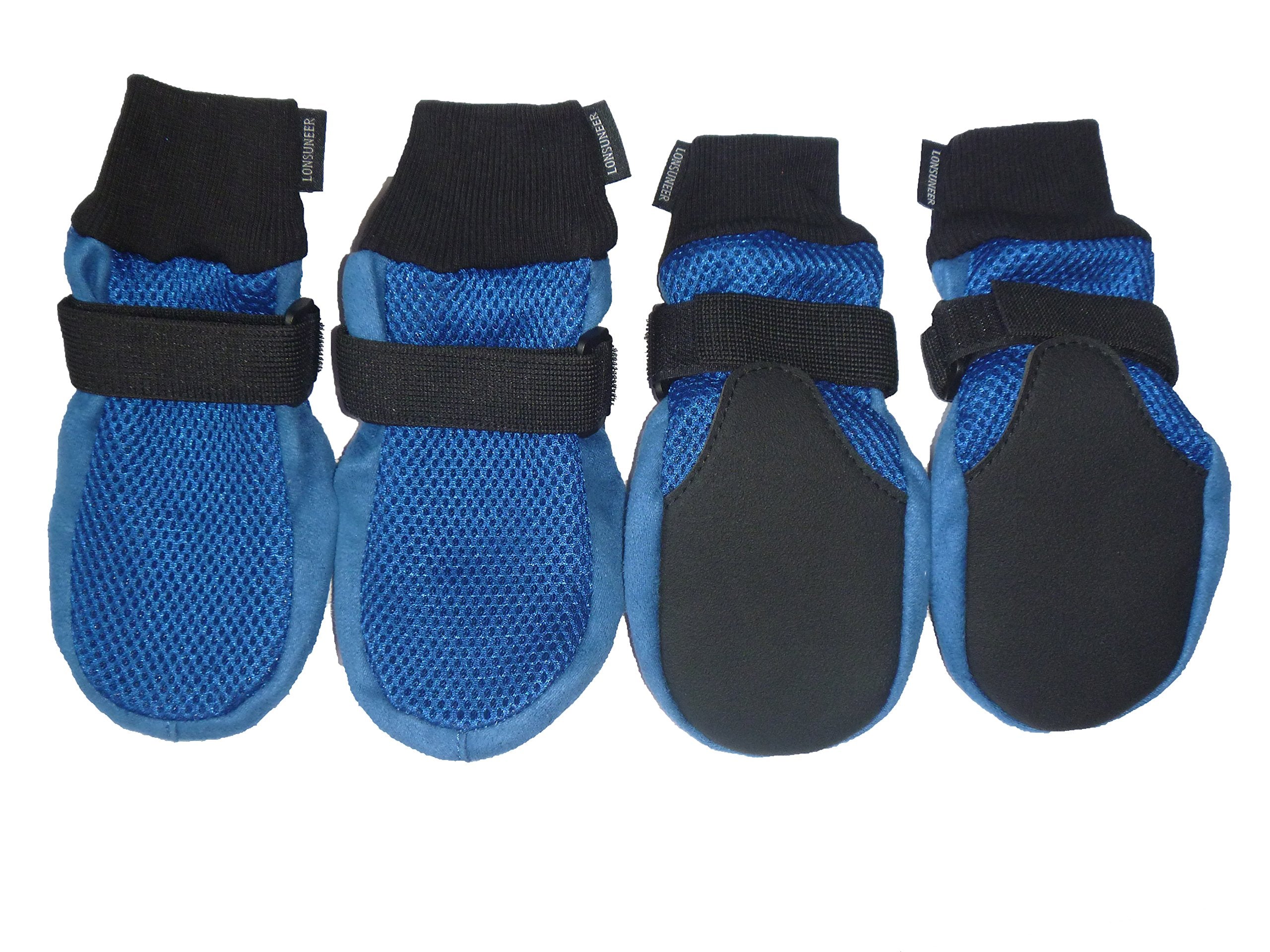 Lonsuneer Dog Boots Breathable And Protect Paws Soft Nonslip Soles Blue Color Size X-Large - Inner Sole Width 3.15 Inch