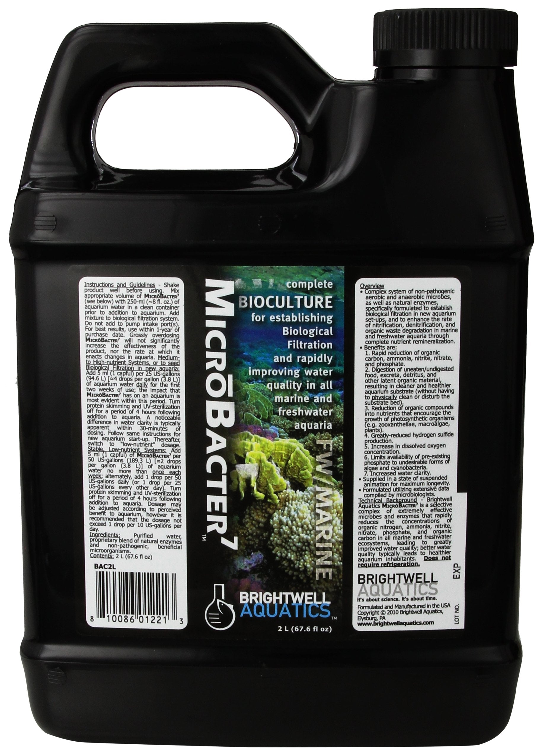 Brightwell Aquatics Microbacter7 Complete Bioculture For Fish Tank Or Aquarium - Populates Biological Filter Media For Saltwater And Freshwater Fish - Aquarium Water Treatments, 67.6 Fl Oz