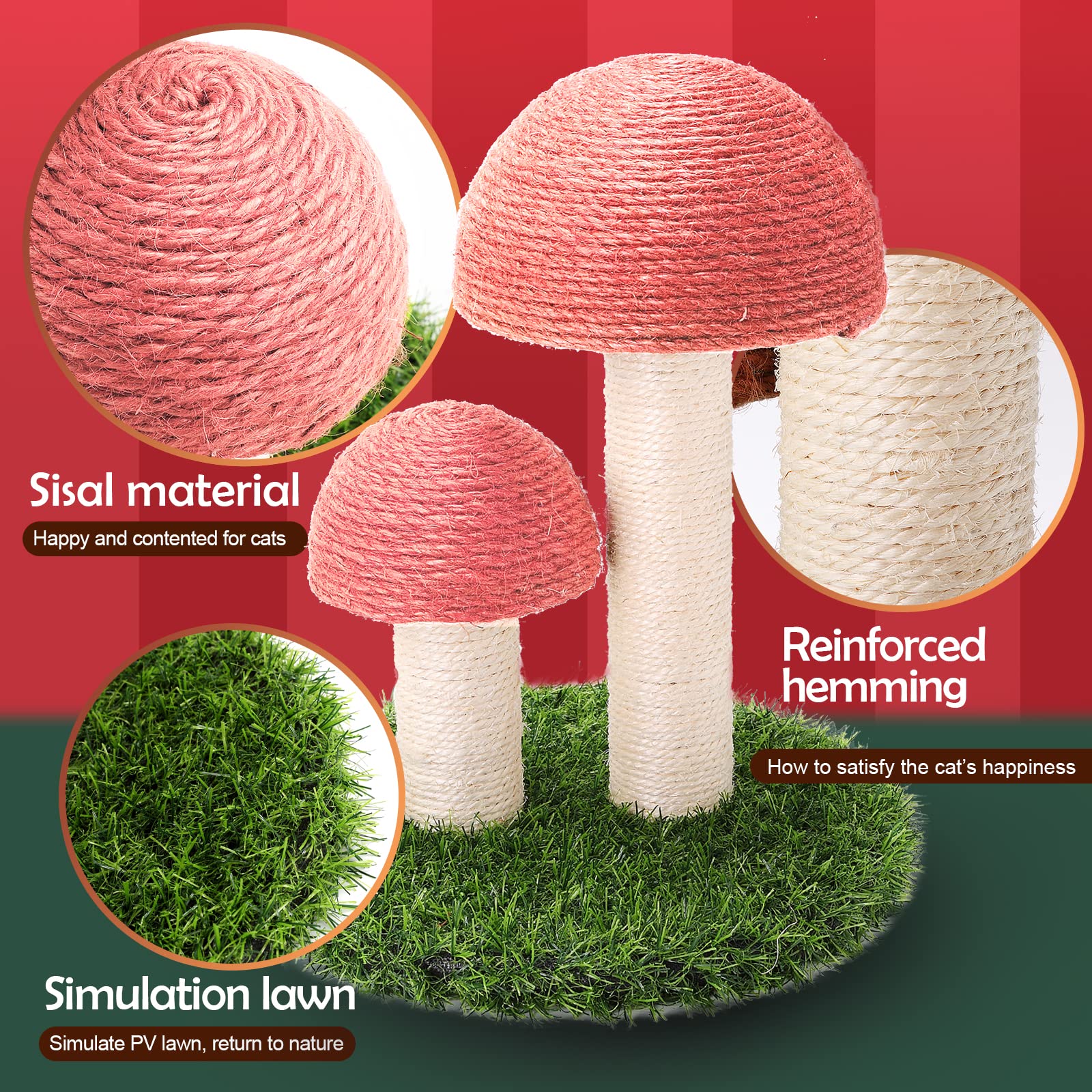 GiftParty Cat Scratching Post - Mushroom Design, Natural Sisal, 15x12 Inch Interactive Toy for Kittens - Pink Color