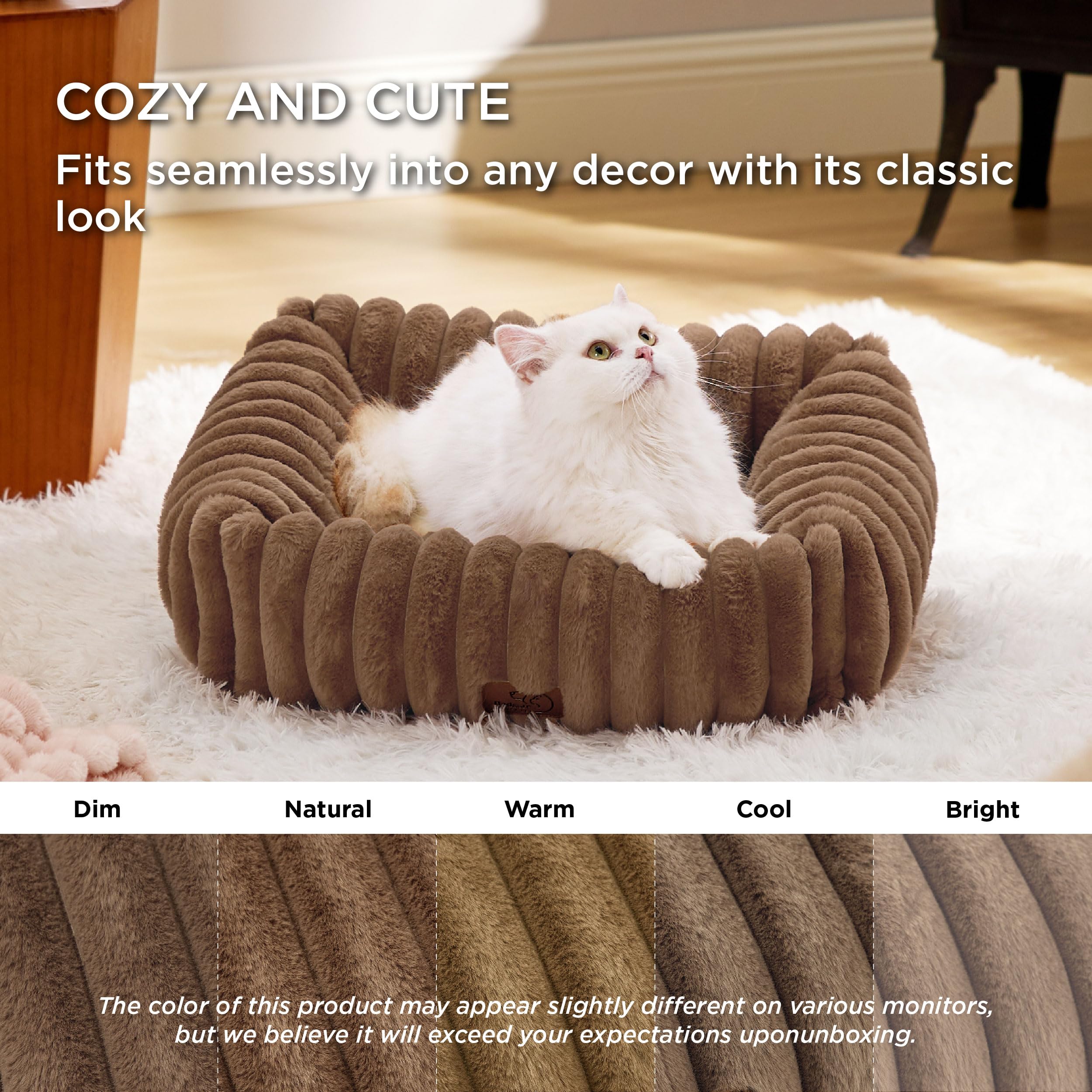 Bedsure Cute Dog Bed For Small Dogs & Cats - Washable Furry Puppy Beds, Rectangle Orthopedic Corduroy Fleece Pet Beds With Remov