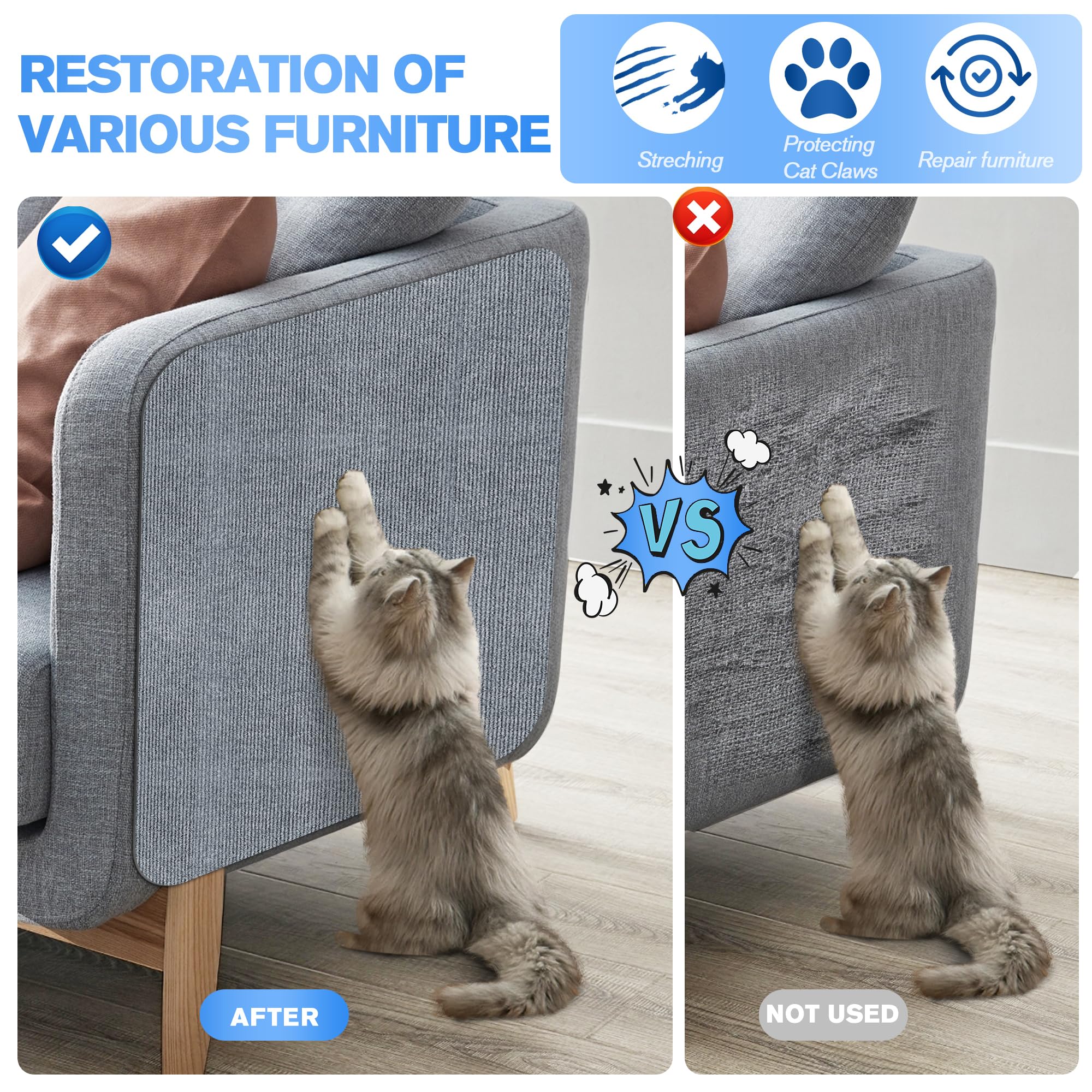 Cat Scratch Padss For Indoor Cats 2Pack,39.3X15.7 Cat Scratch Mat Self-Adhesive Carpet Mat Trimmable,Cat Wall Shelves Cat Sc