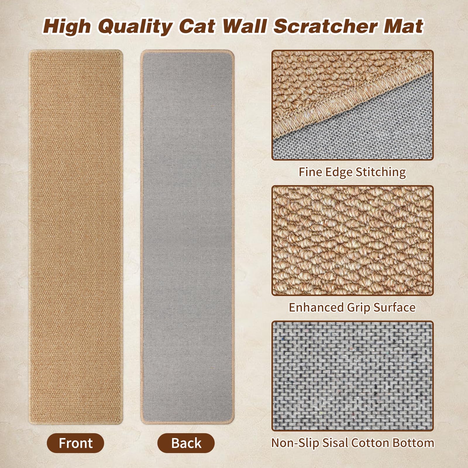 71'' X 15.8'' Thickened Cat Wall Climbing Carpet, Extra Large Cat Wall Scratcher Mat Tall Wall Mounted Climbing Cat Scratcher Wi
