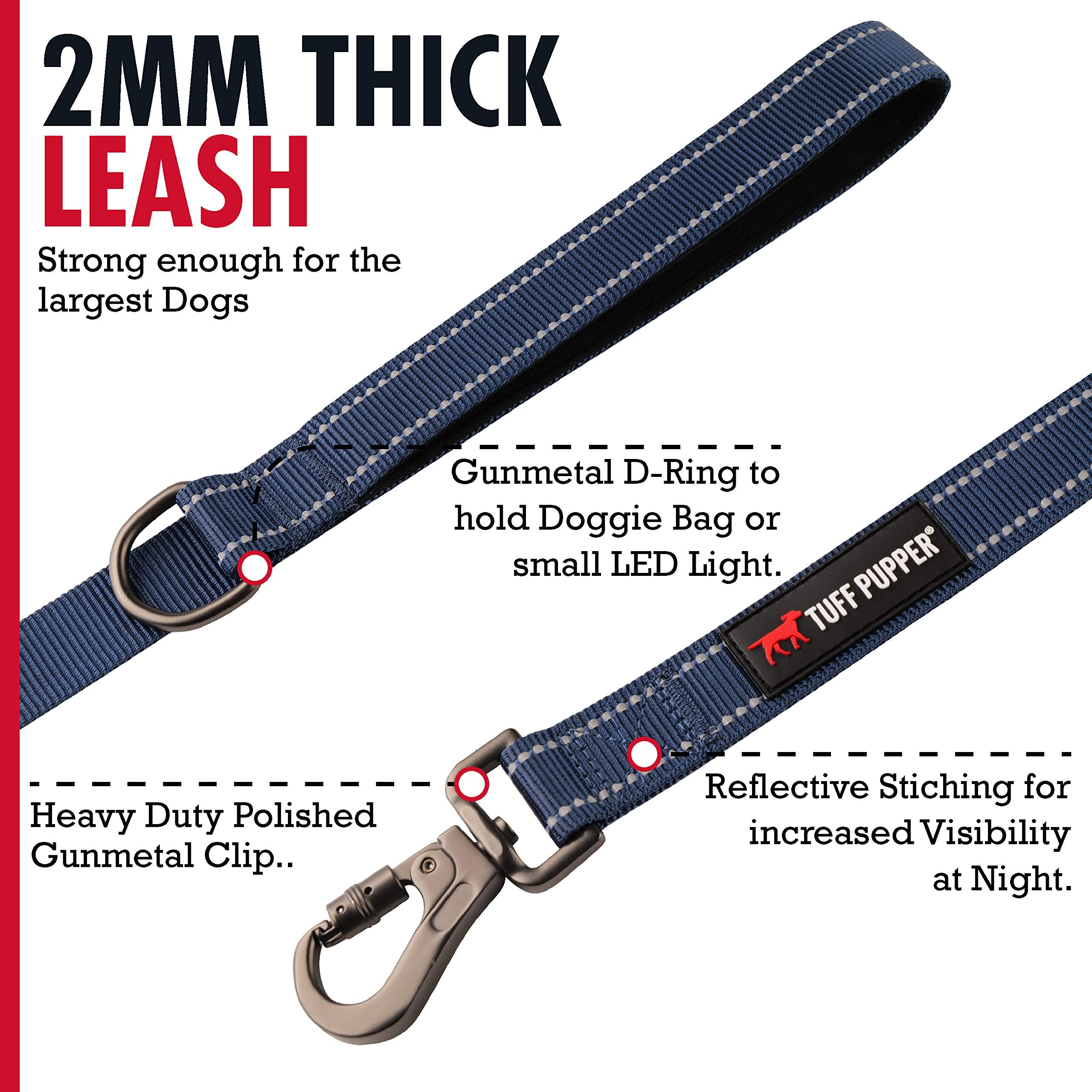 Tuff Pupper Heavy Duty Double Handle Dog Leash | Twist Locking Carabiner Dog Clip | Safety Lock Leash To Hold Strong Dogs | Reflective For Safe Night Walks | 6 Foot Dog Leash | For Medium & Large Dogs
