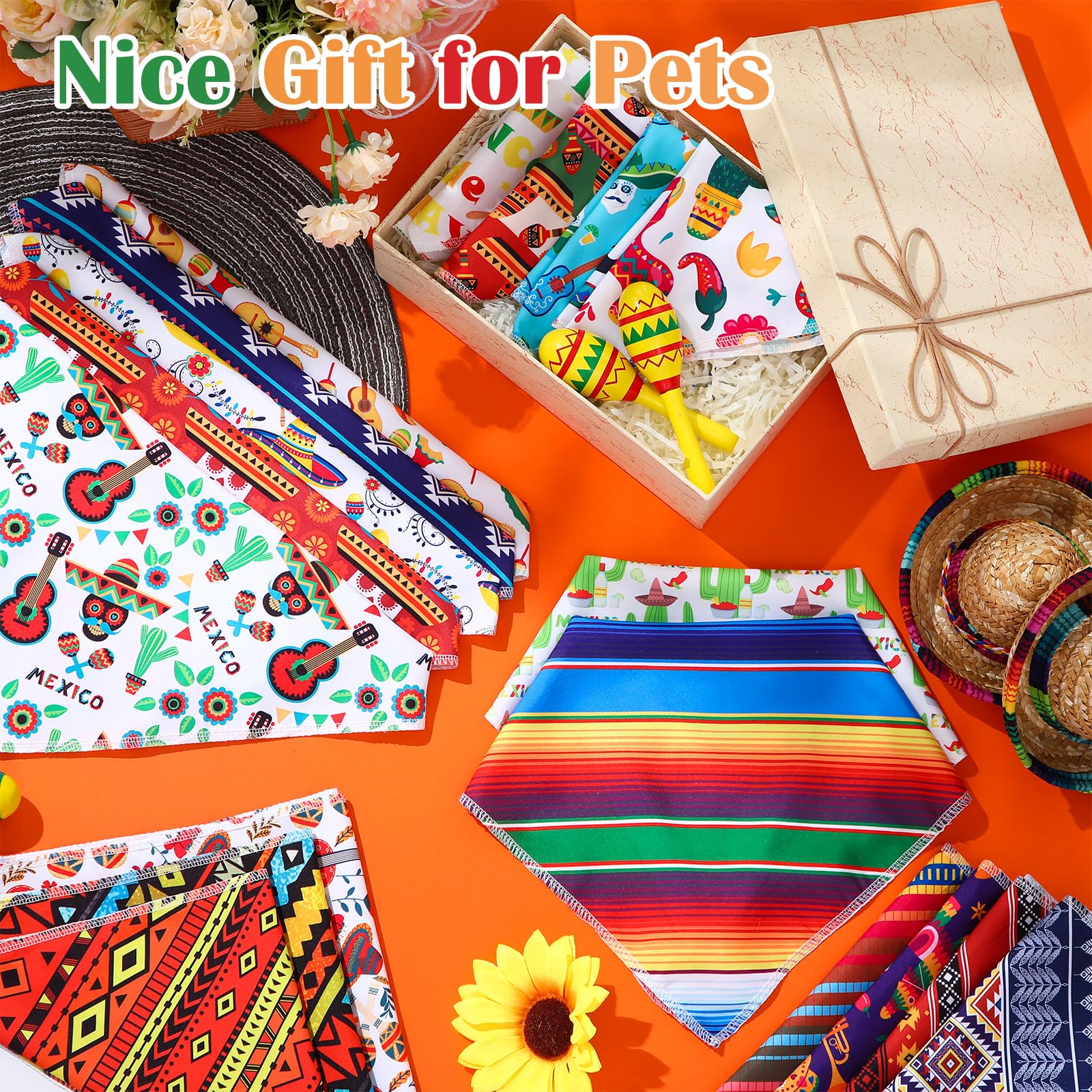 Paterr 100 Pieces Dog Bandanas Bulk Mexican Cinco De Mayo Pet Handkerchief Soft Dog Triangle Bibs Cute Adjustable Washable Pet S