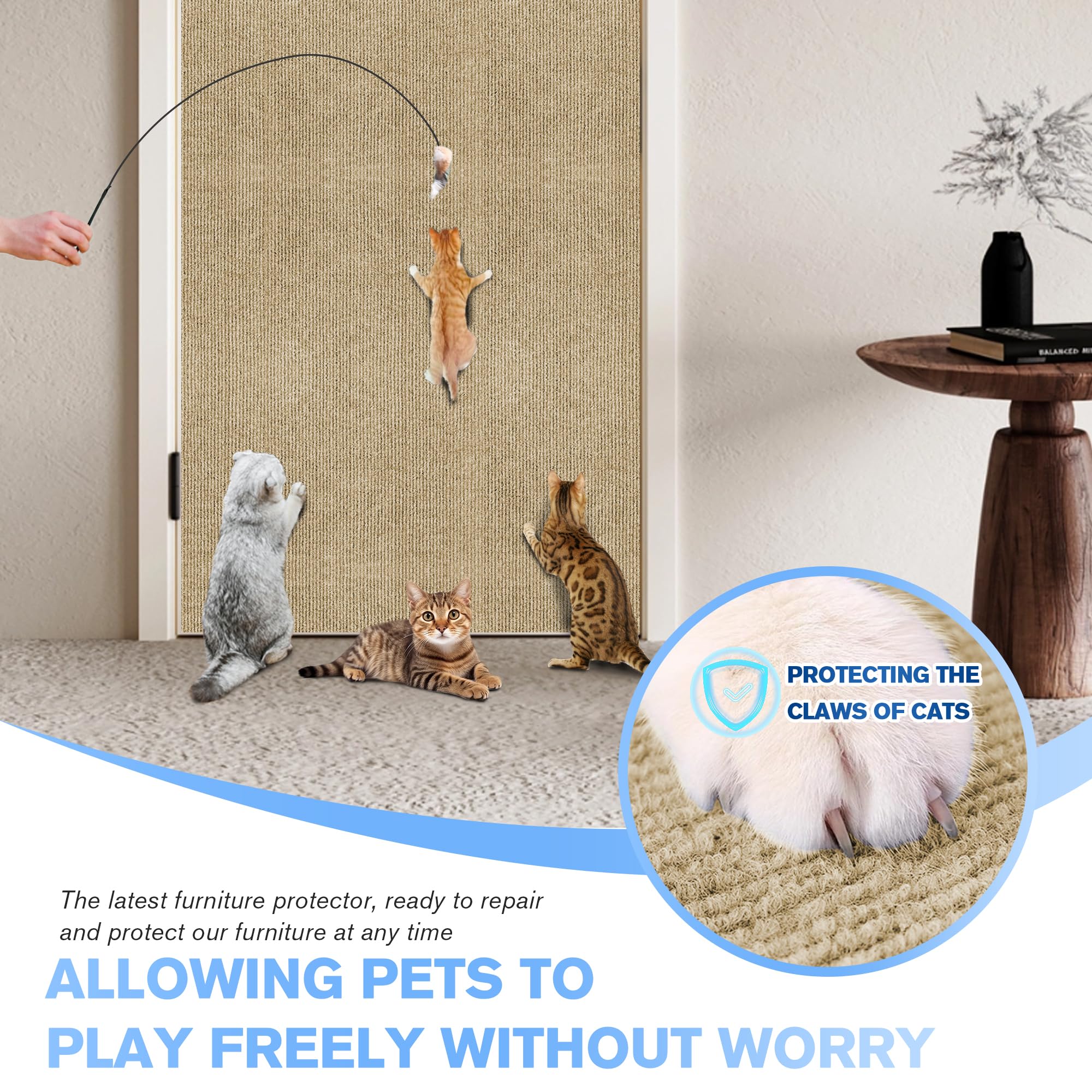 Cat Scratch Protector 2Pack,39.3''X15.7'' Cat Scratch Mat Self-Adhesive Carpet Mat Trimmable,Cat Wall Shelves Diy Cat Pad Furnit