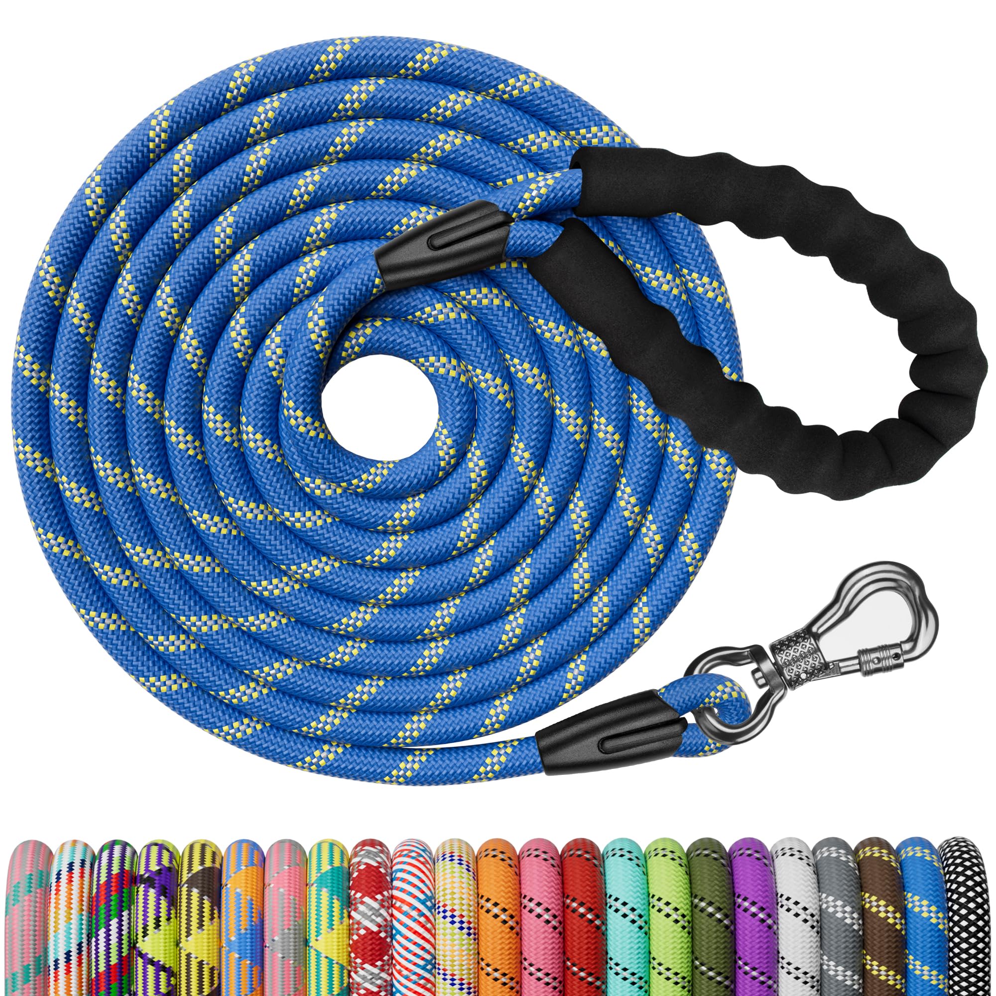 Ntr Long Dog Leash 50 Ft,Rope Leash With Swivel Lockable Hook, Reflective Threads And Comfortable Handle,Dog Training Leash Lead For Walking,Hunting,Camping,For Medium And Large Dogs