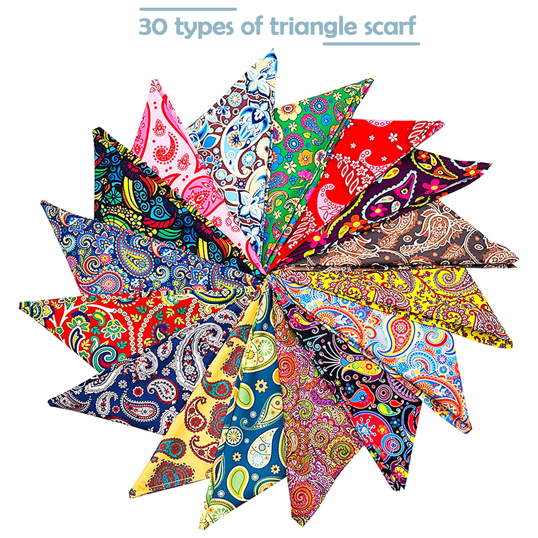 Pai Sence 30 Pack Paisley Dog Bandanas Bulk 33 Inche Extral Large XL Dogs Breed Bandanas Adjustable Polyester Print One Side Tri
