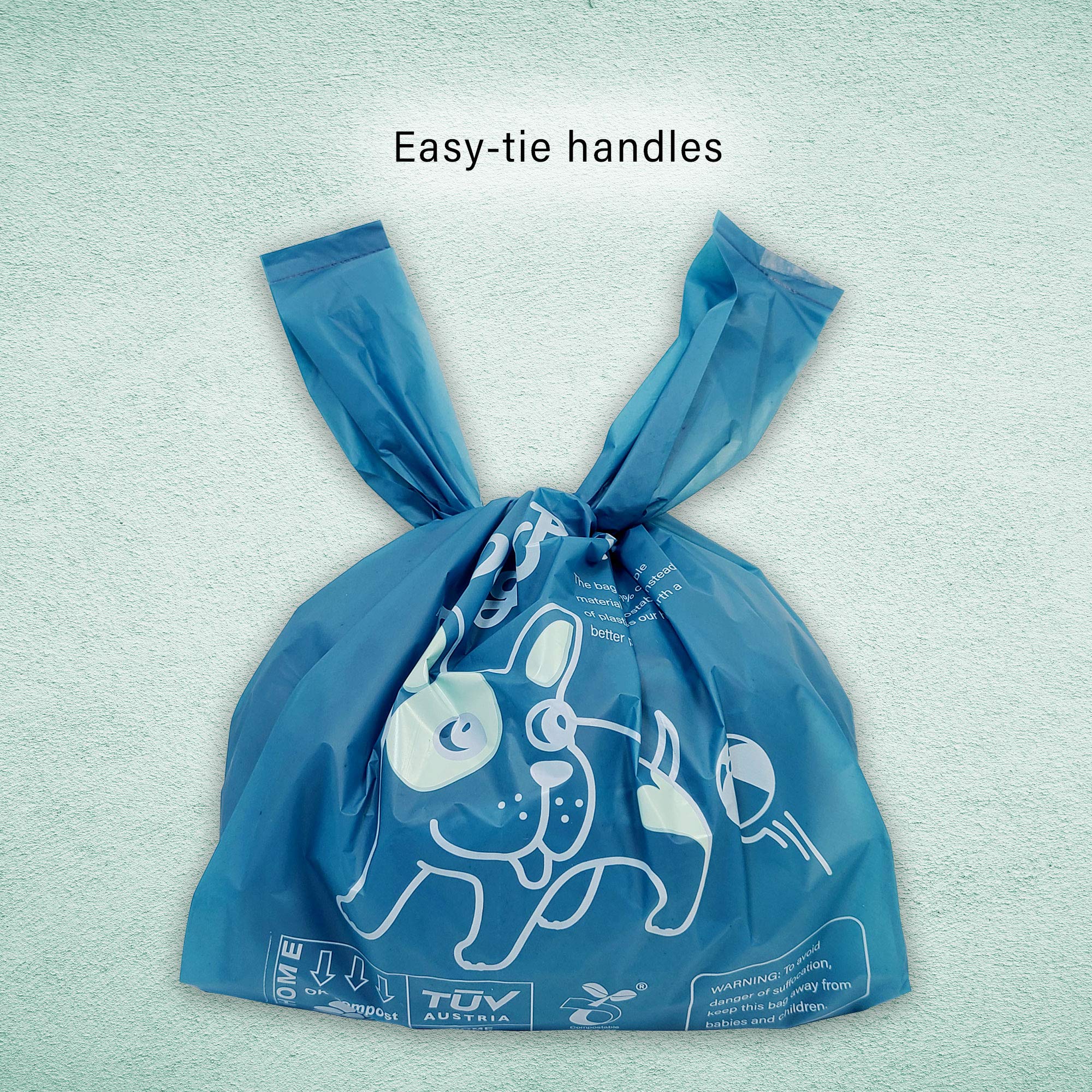 Heart of Tafiti Compostable Dog Poop Bags, Extra Thick & Leak Proof, Unscented, 80 Count, Size 9x16 Inches, Blue, Easy Tie Handle