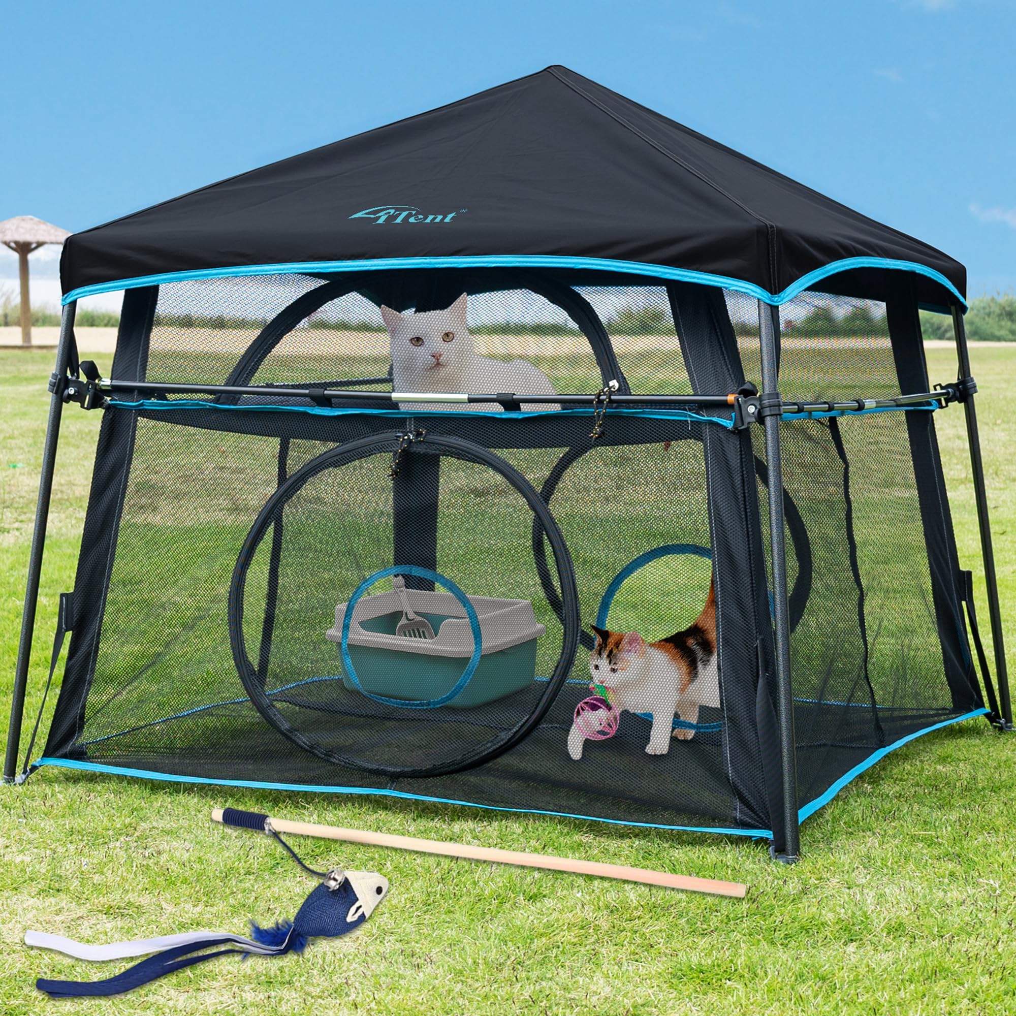 Itent Large Catio Outdoor Cat Enclosure,2 Tier Cat Tent, Spacious, Sturdy Outdoor Catio,Portable And Foldable Playpen Play Tents