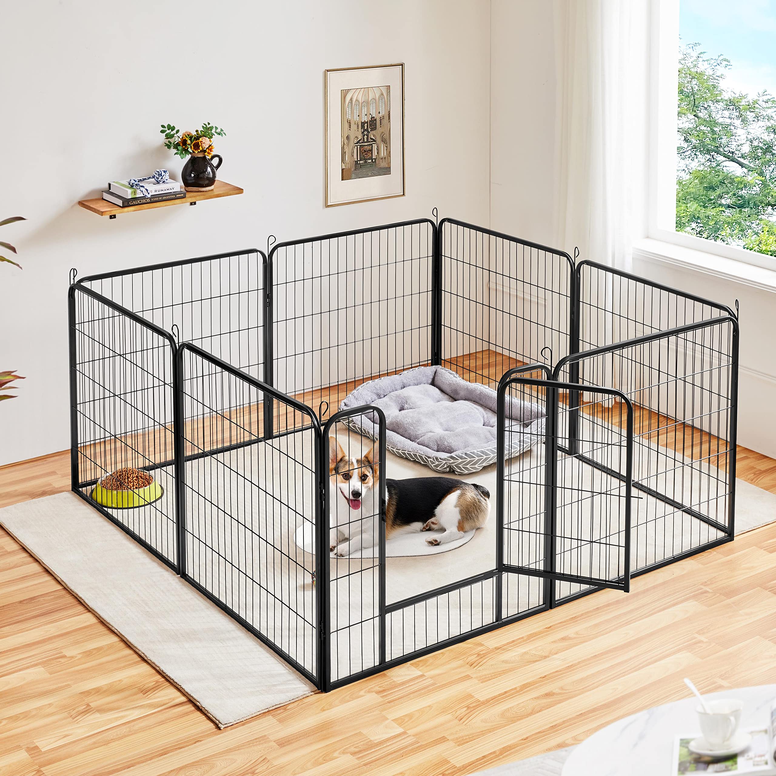 Costoffs Heavy Duty Extra Large 8 Panel Pet Playpen For Small Animals Puppy Dog Pen Duck Cat Rabbit Fence For Indoor/Outdoor Black