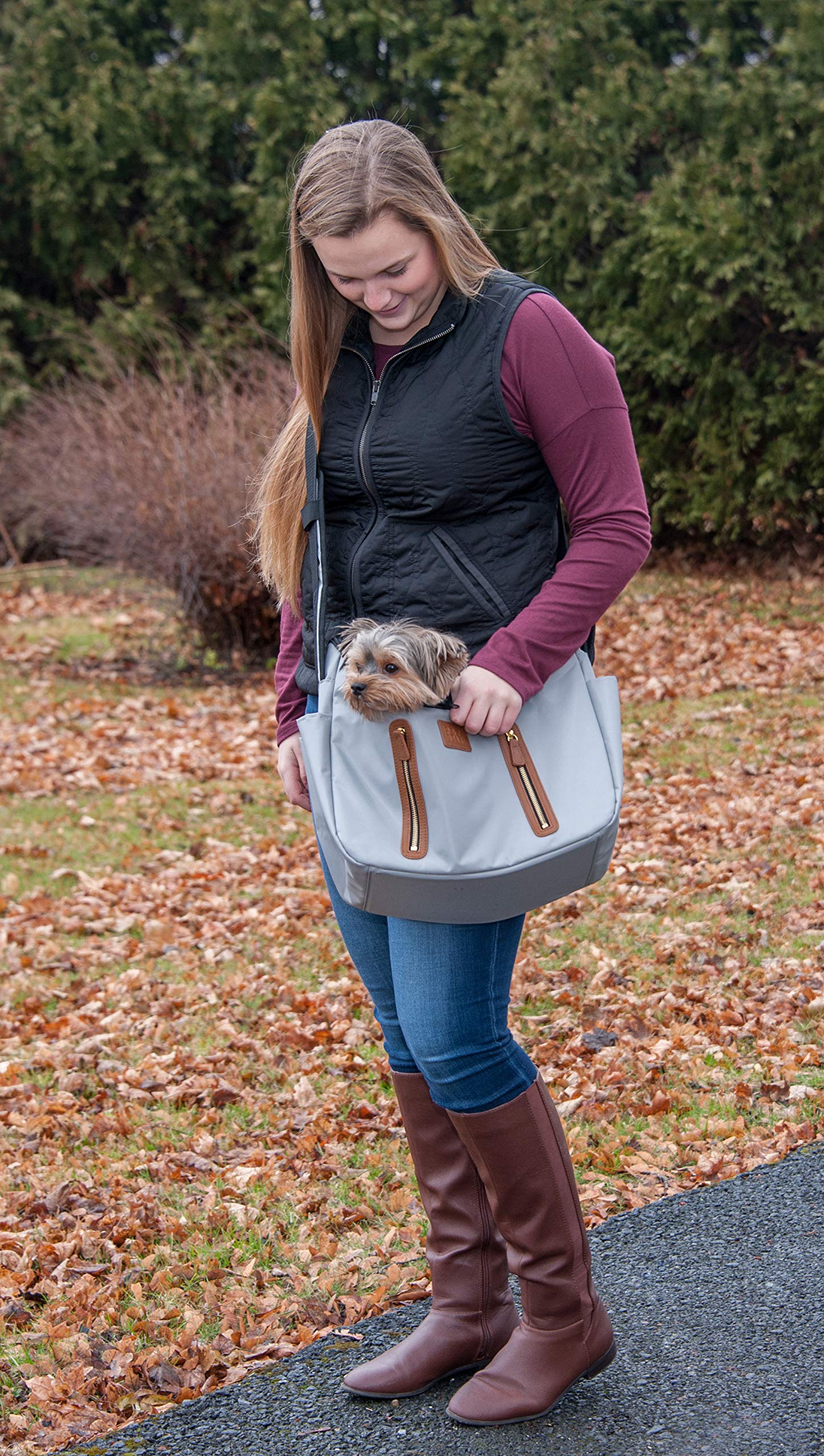 Pet Gear Tote/Sling Carrier For Cats/Dogs, Storage Pocket, Removable Washable Liner, Zippered Top And Mesh Windows, Light Grey