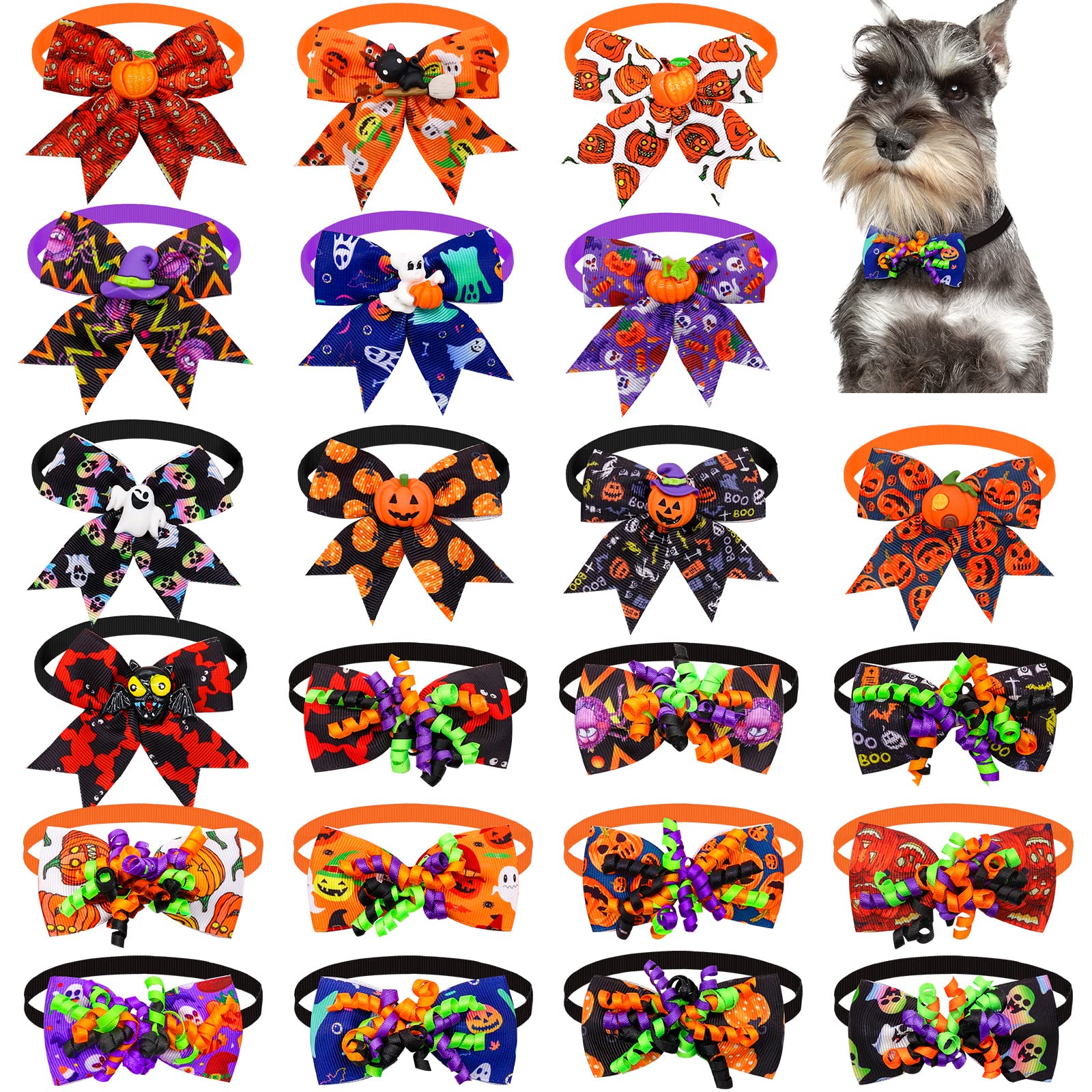 22Pcs Halloween Pet Bow Tie, Adjustable Bow Tie For Pet Cats And Dogs, Halloween Fall Pet Neck Tie With Pumpkin Ghost Bat Decor (Halloween)