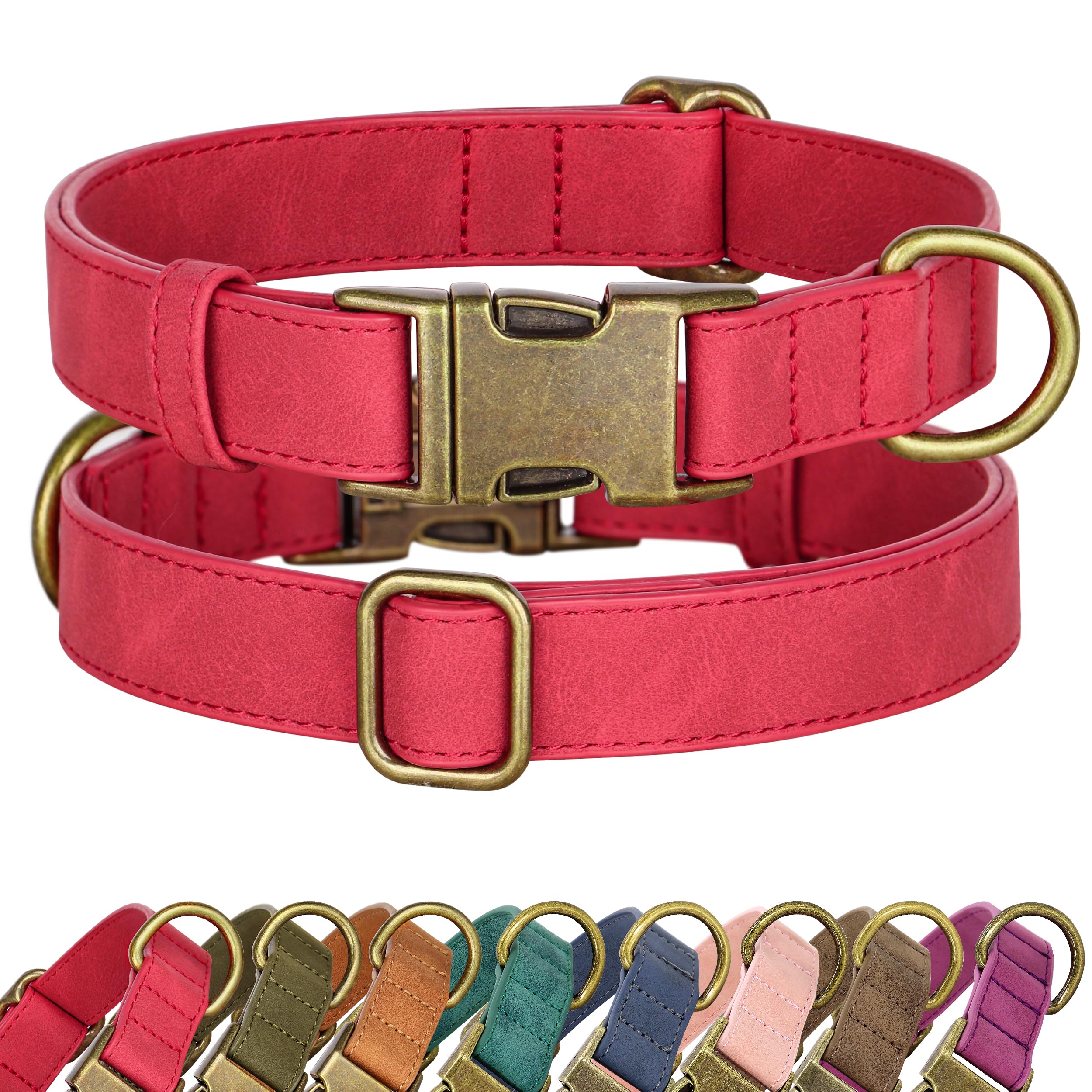 Didog Soft Leather Dog Collar, Durable Quick Released Dog Collars With Metal Buckle, Adjustable Red Pet Collar Faux Leather For 
