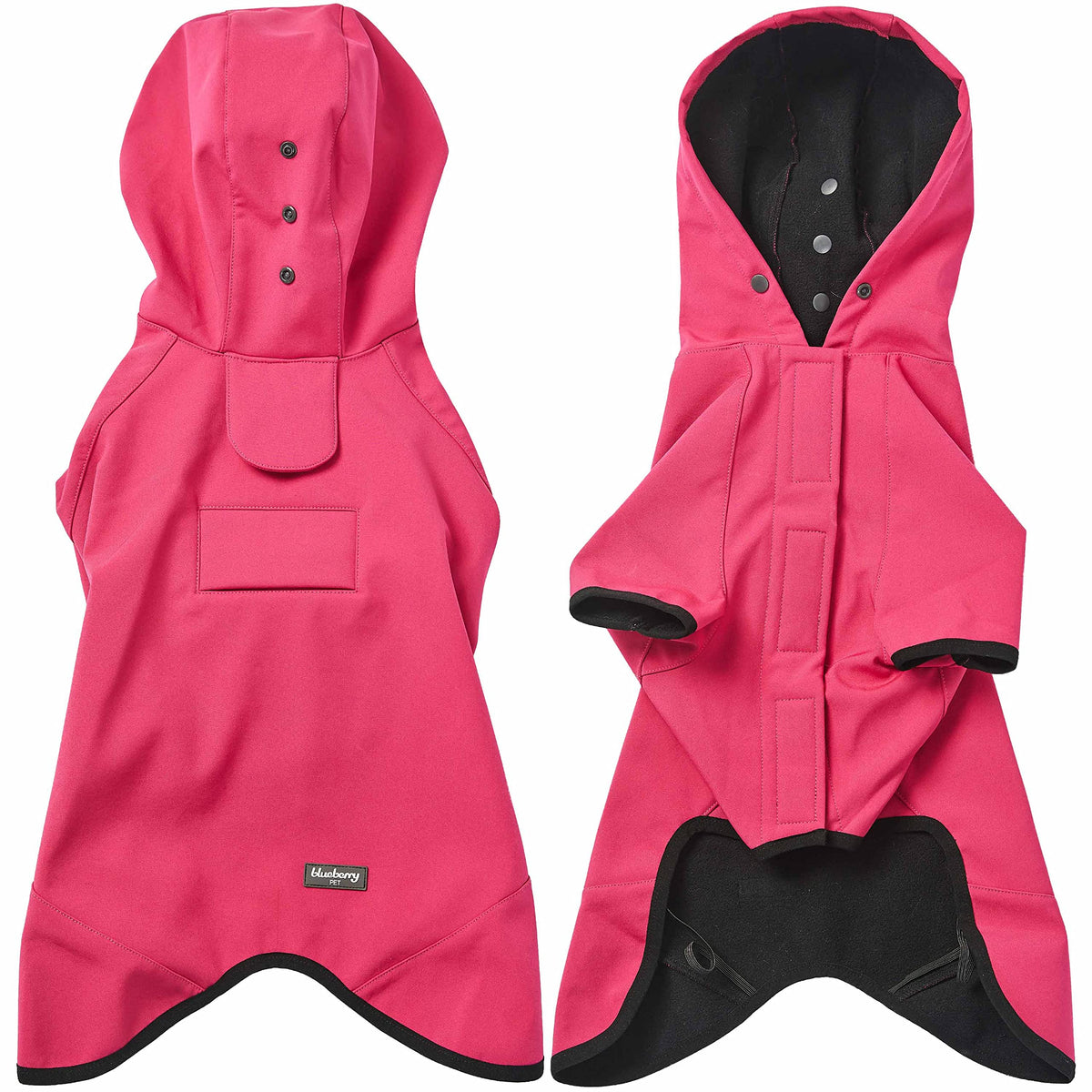 Blueberry Pet 12' Waterproof Dog Softshell Jacket, Hooded Raincoat And Windbreaker With Leash & Harness Hole, Pink, Outdoor Rain Gear For Dogs