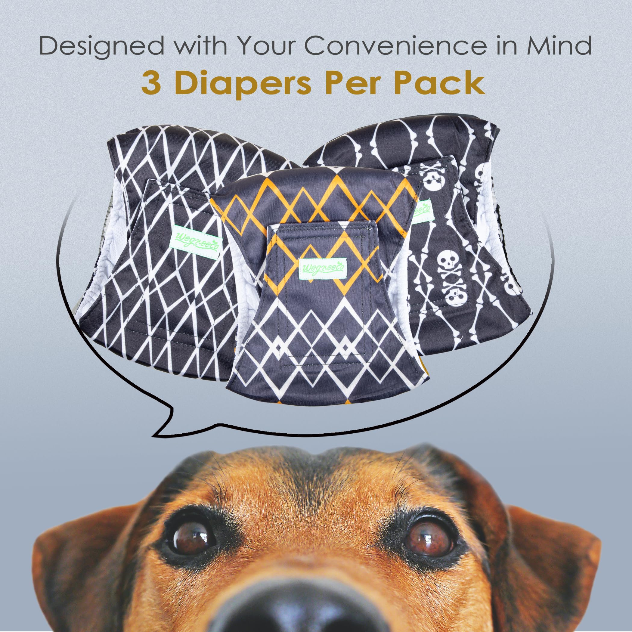 Wegreeco Washable Male Dog Belly Band (Stylish Pattern)- Pack Of 3 - Washable Male Dog Belly Wrap, Dog Diapers Male (Black Geometric, X-Large)