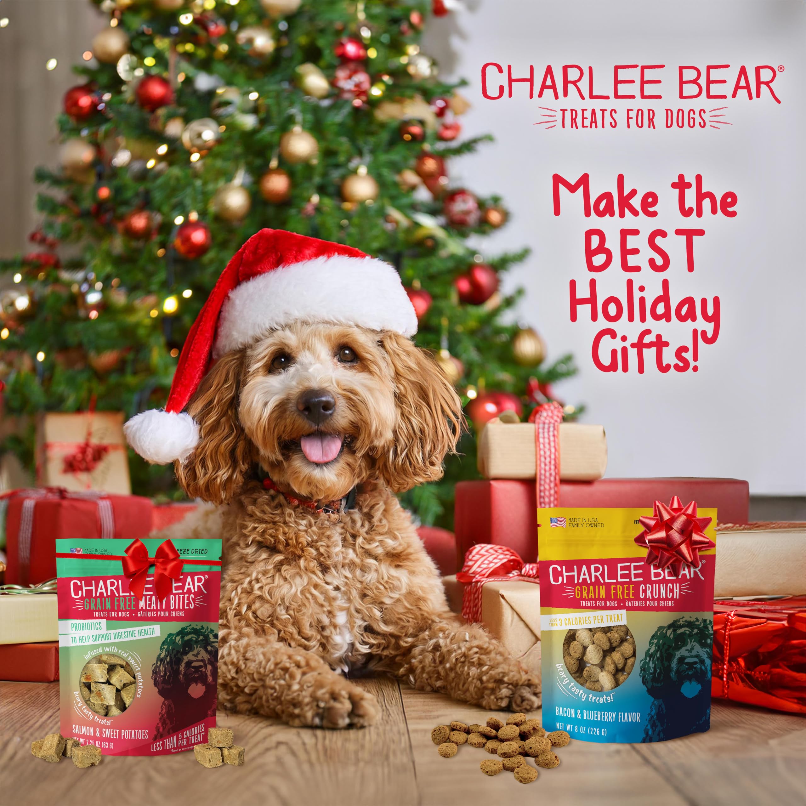 Charlee Bear Original Crunch Dog Treats-Variety Pack, 16oz Bags (5 Different Flavors), Natural Training Treats for Puppies to Ad