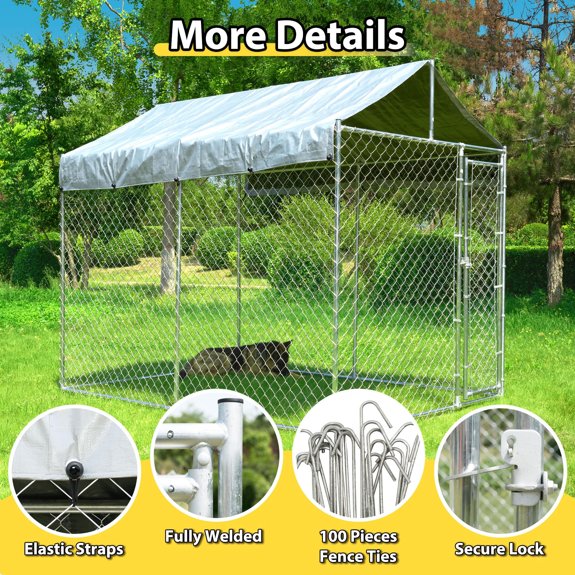 10'X6'X7.65' Large Dog Playpen Outdoor, Heavy Duty Chain Link Metal Dog Kennel Dog Exercise Dog Pen Dog Run With Lockable Door A