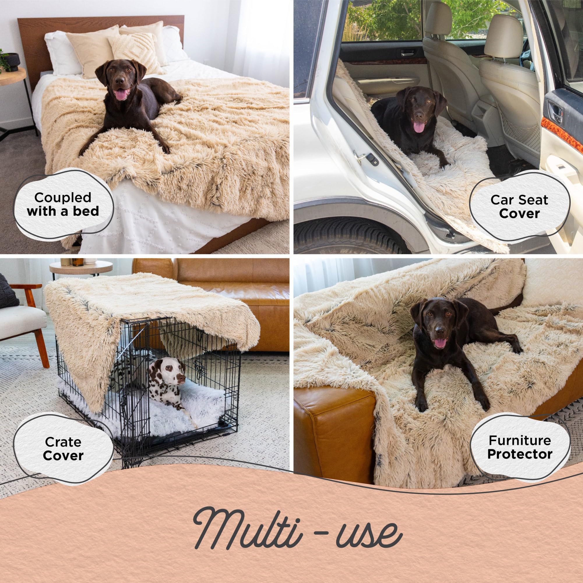 Best Friends By Sheri Calming Shag Cat And Dog Blanket With Non-Skid, Water Resistant Base, Machine Washable, Taupe, 60'' X 80''