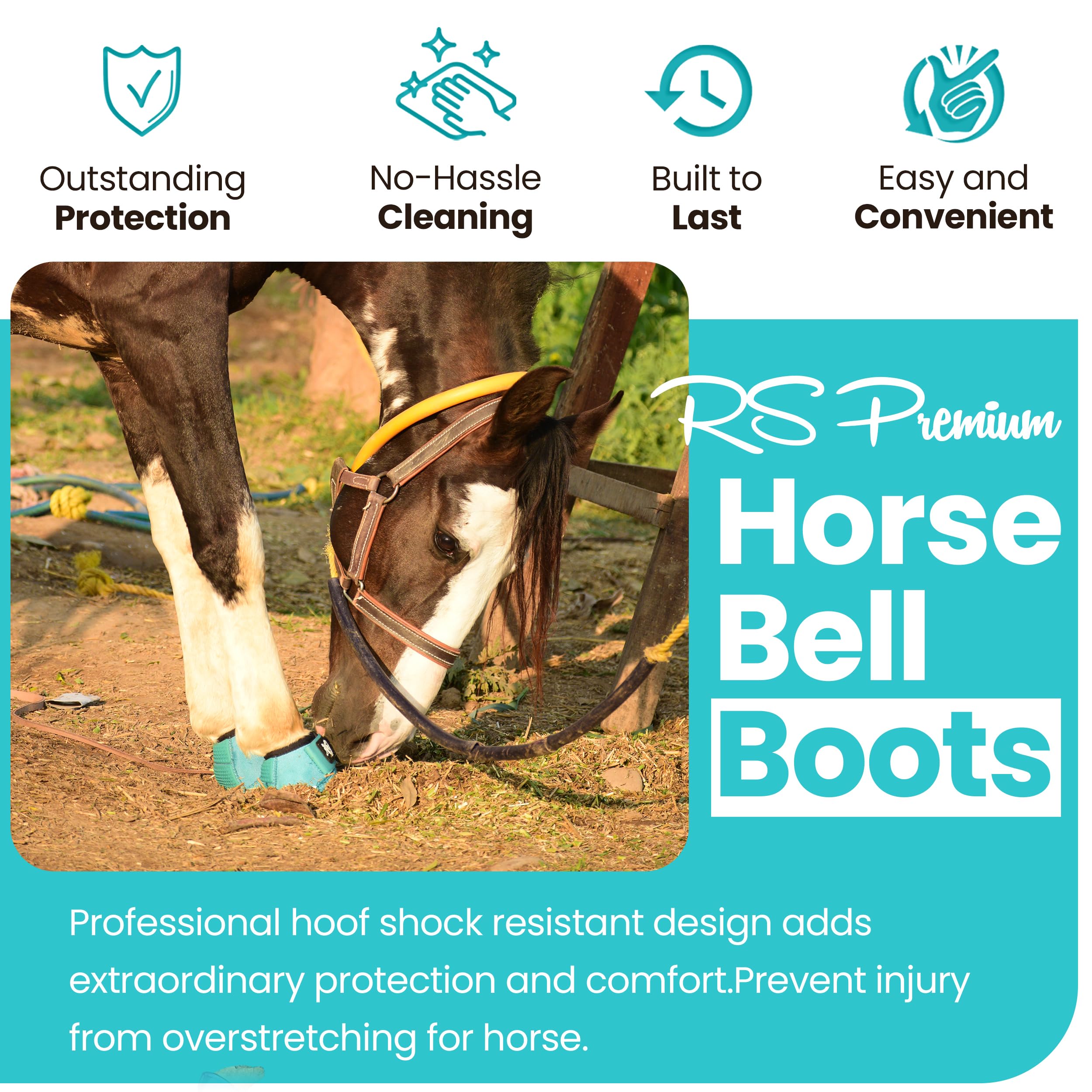 Rs Premium Horses Horse Bell Boots (Turquoise, Large)