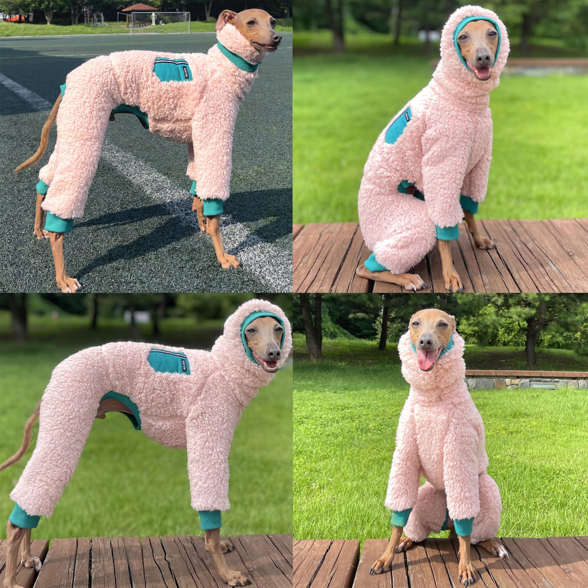 D Doggy Star Italian Greyhound Sweater Turtleneck Outfit Warm Fleece Onesie Clothes Whippet For Dog Coat (3Xl,Green Pkt)