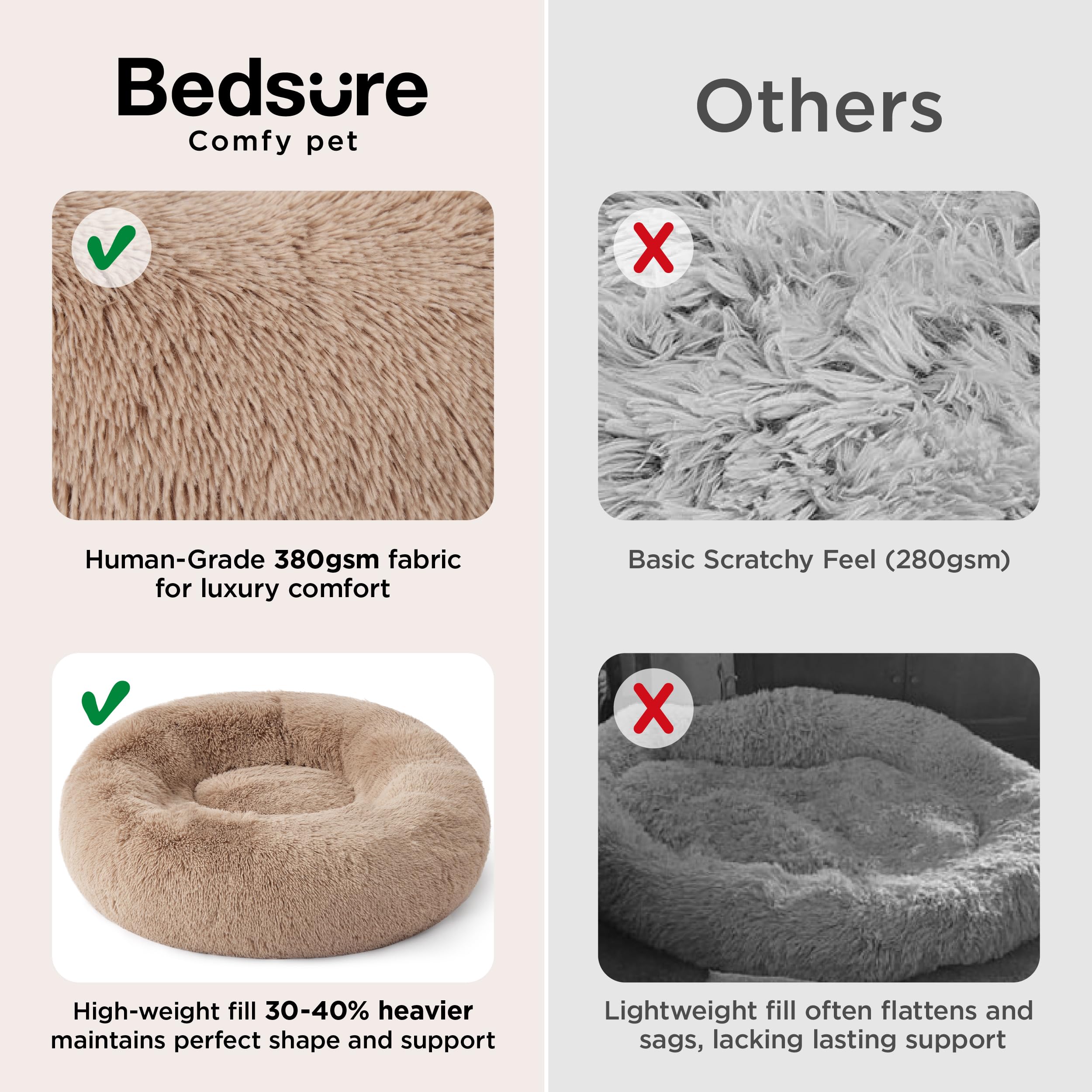 Bedsure Calming Dog Bed Medium Size Dog - Donut Washable Medium Pet Bed, 30 inches Anti-Slip Round Fluffy Plush Faux Fur Cat Bed