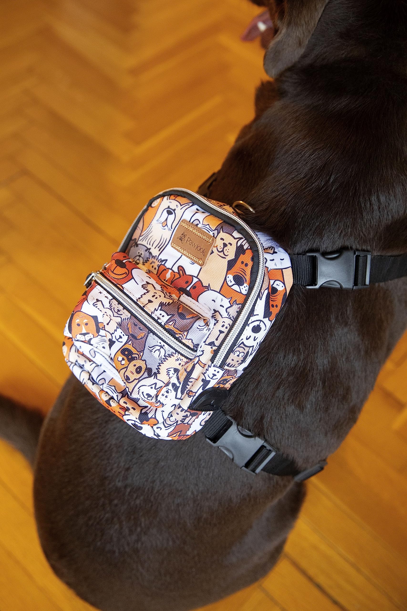 Pawlook Design Dog Backpack Harness With Leash-Stylish Dogbagpack-Poop Bag Dispenser Dog Backpack-Dog Self Carrier Backpack-Dog