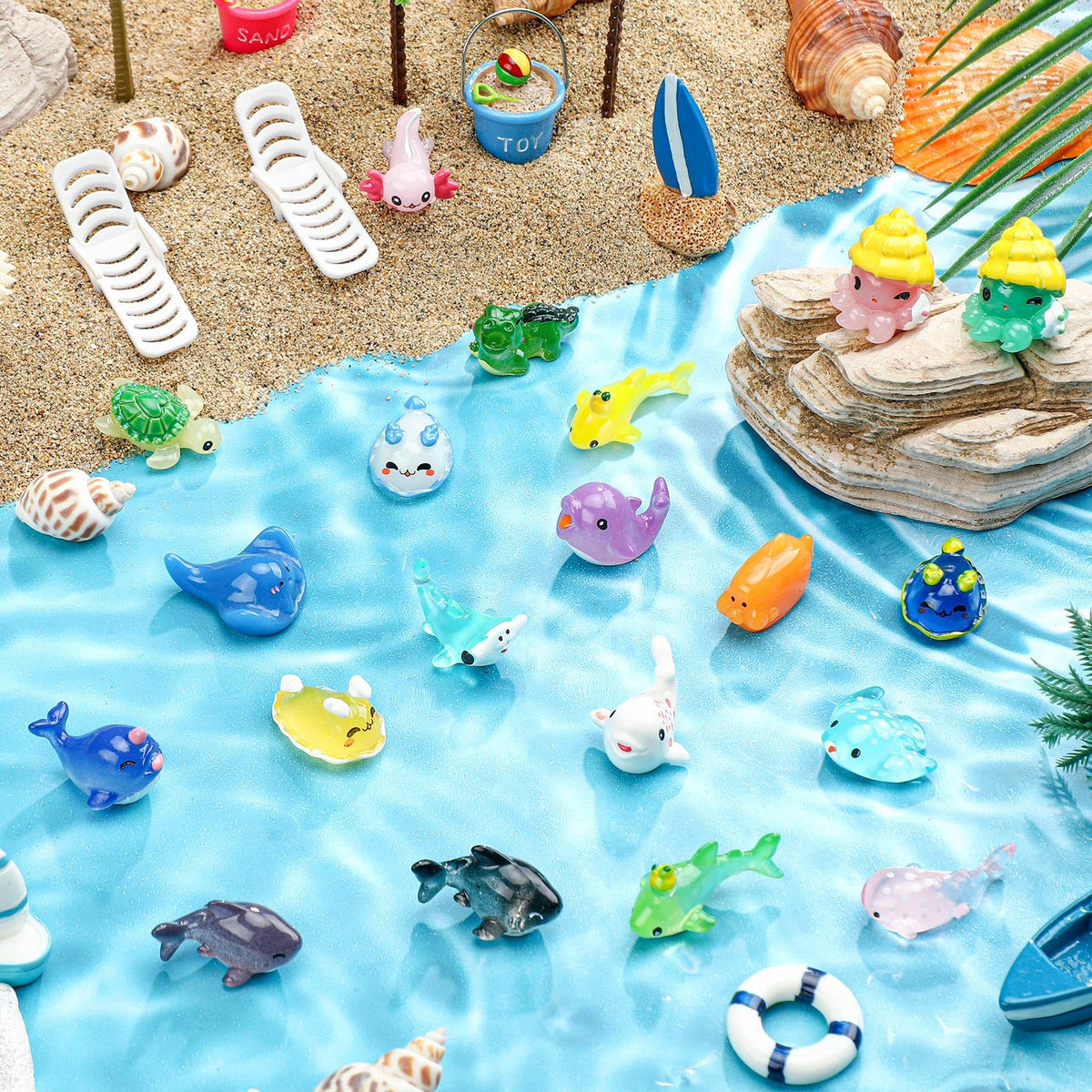 Bbto 72 Pcs Resin Ocean Animal Figurines Ornaments Miniature Ocean Animals Mini Resin Figures Aquarium Ornaments Charms For Fish