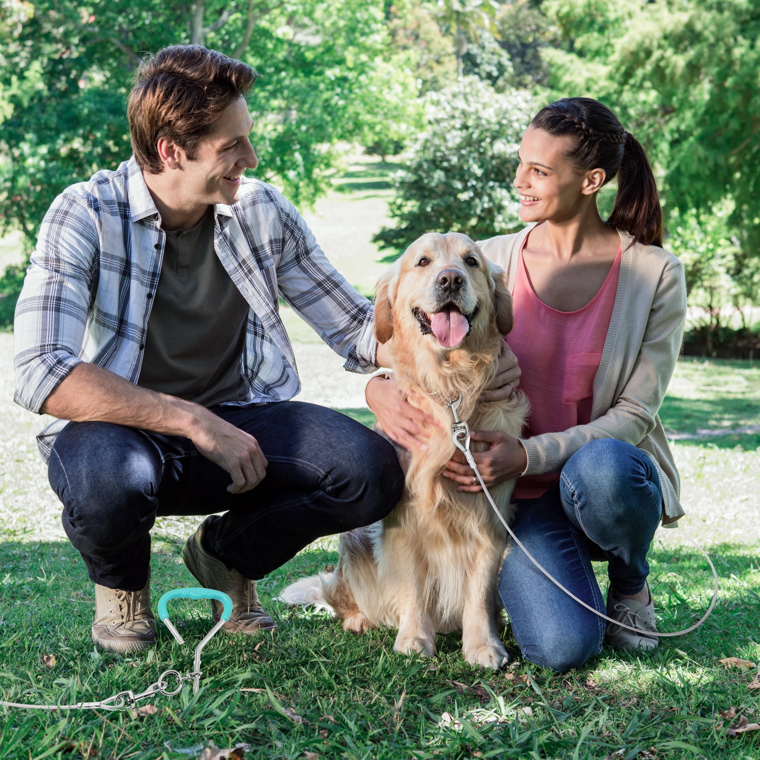 Reflective Dog Stakes For Outside Kit,Dog Tie Out Cable,15Ft Heavy-Duty 200Lbs Stake With 360 Rotating Clip,Waterproof Bite-Proo