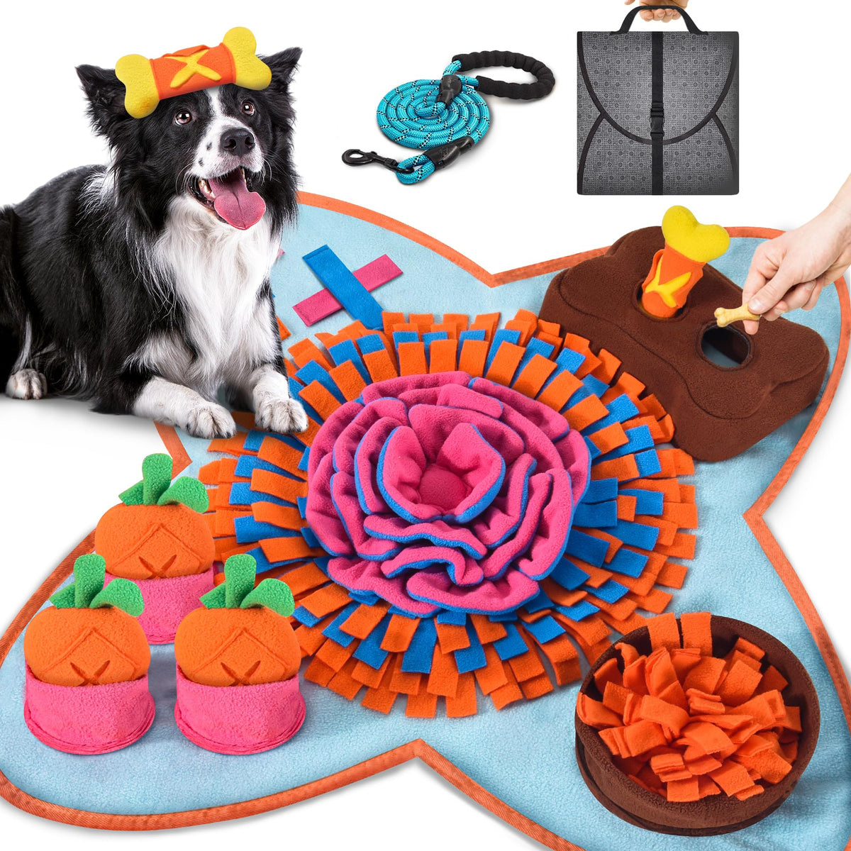 Snuffle Mat For Dogs 32'X20' For Large Dogs With Dog Leash, Nosework Interactive Sniffing Mat For Cats Rabbits, Slow Feeding M