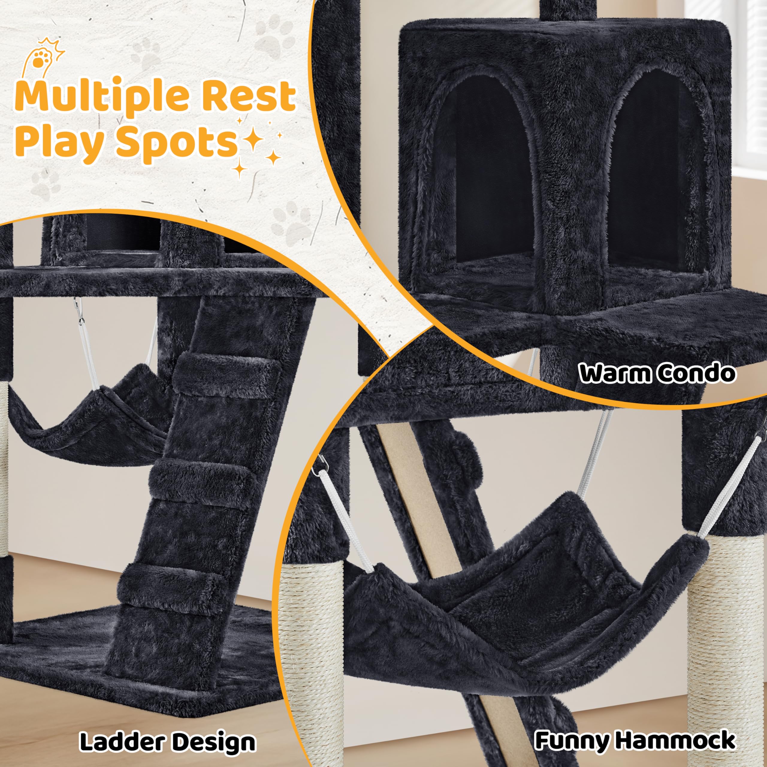 Yaheetech 51In Cat Tree Cat Tower As Activity Center, Indoor Cats And Kittens Playing House With Funny Hammock Tunnel Scratching Post