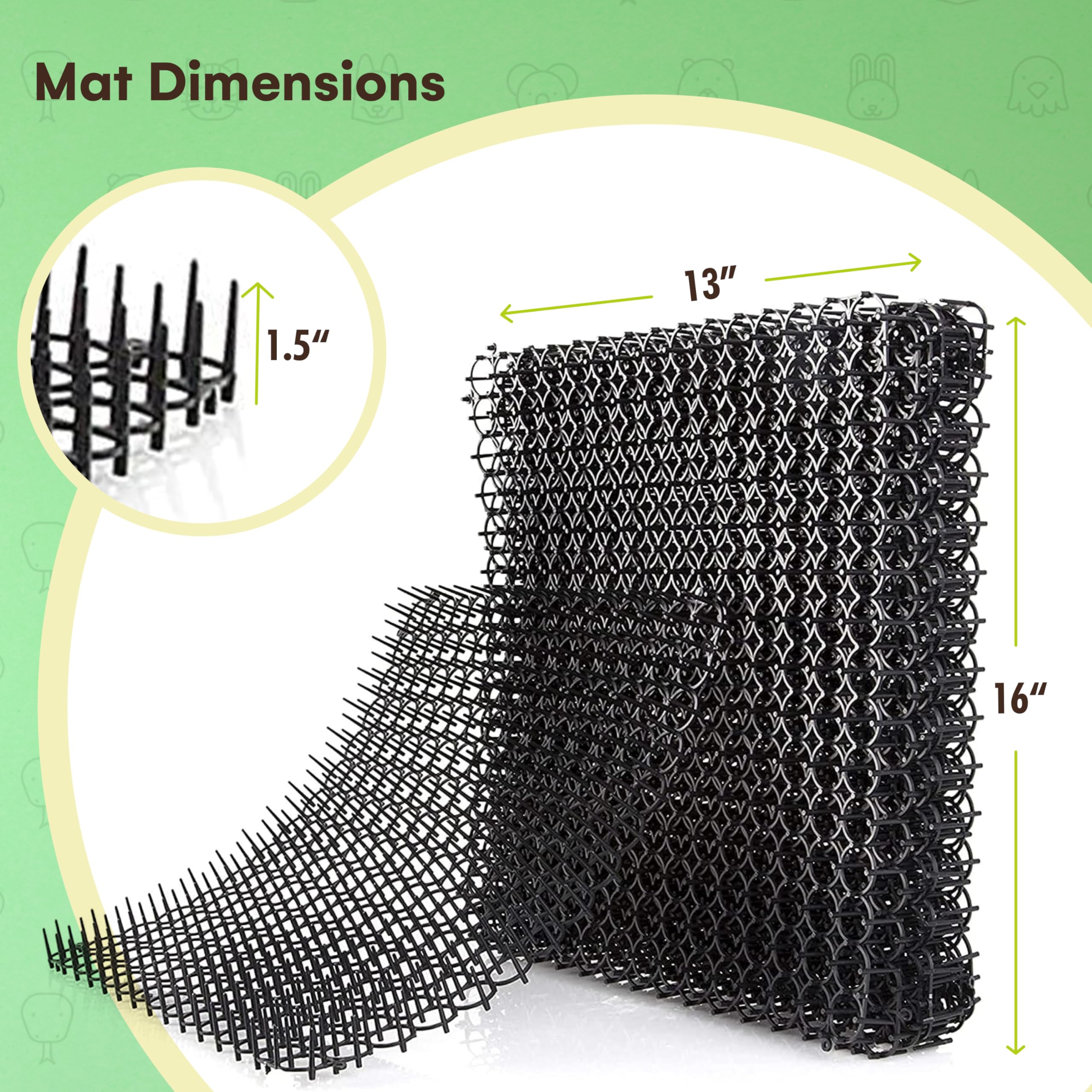 Homarden Cat Scat Mat 10-Piece Set - 16x13in Anti-Dig Spike Mat for Indoor/Outdoor Use - Black Cat Barrier Solution