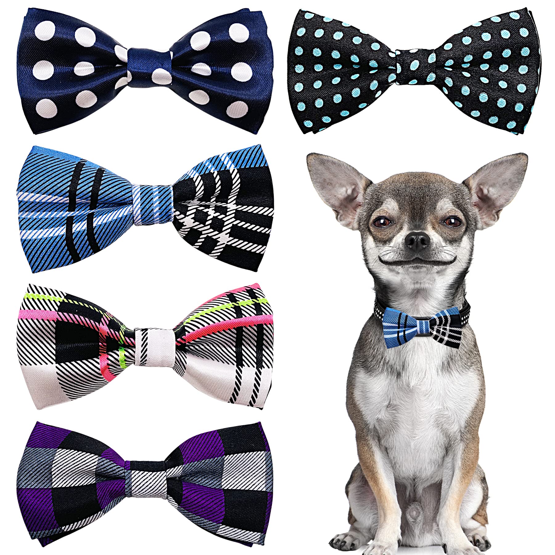 Pet Show Pet Small Dogs Collar Embellishment Attachment Bow Ties Puppies Cats Collar Charms Accessories Slides Bowties For Birthday Wedding Parties Assorted A Style Pack Of 5