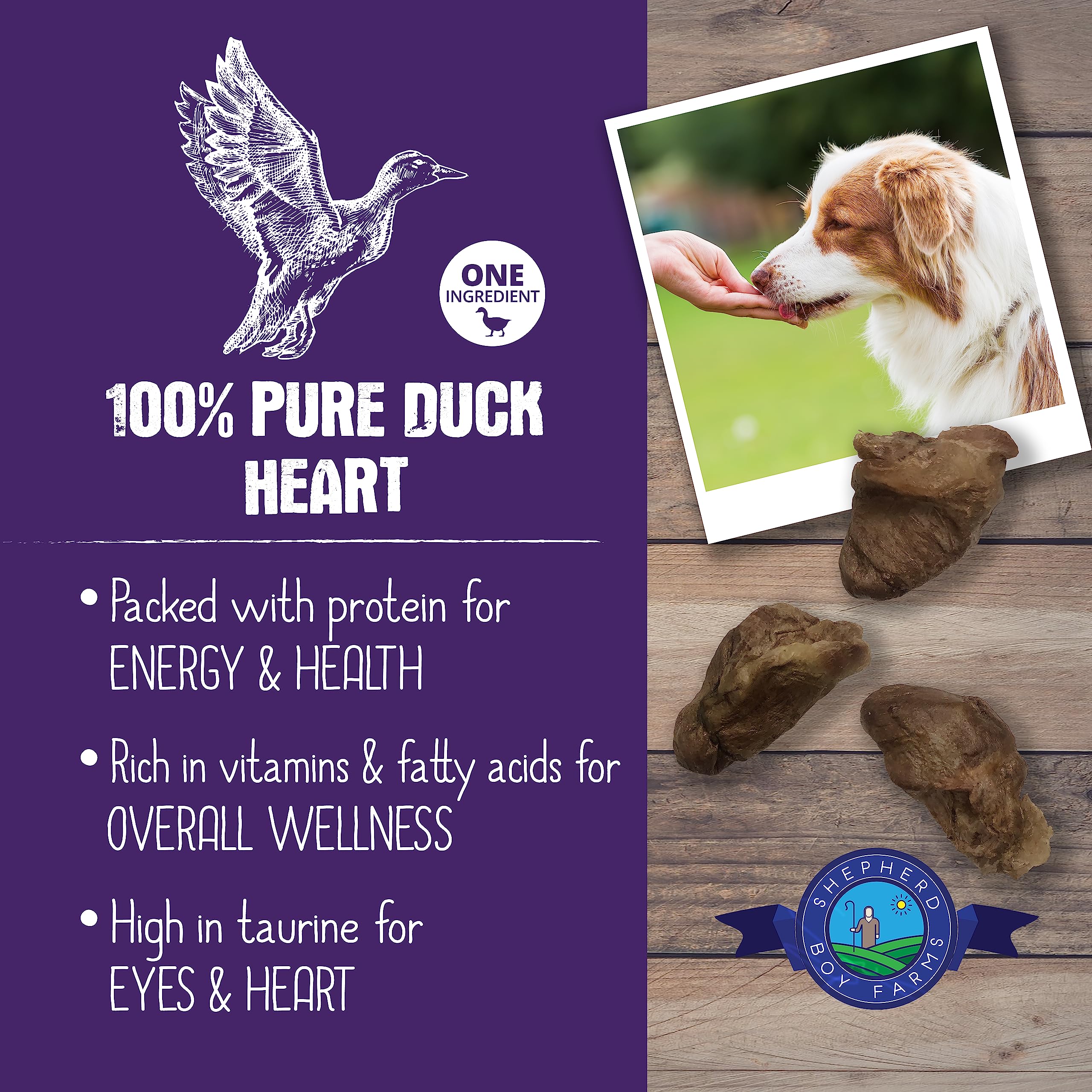 Shepherd Boy Farms Freeze Dried Dog and Cat Treats, Duck Heart, All Natural Freeze-Dried Dog Treat & Snack, Made in USA, High in