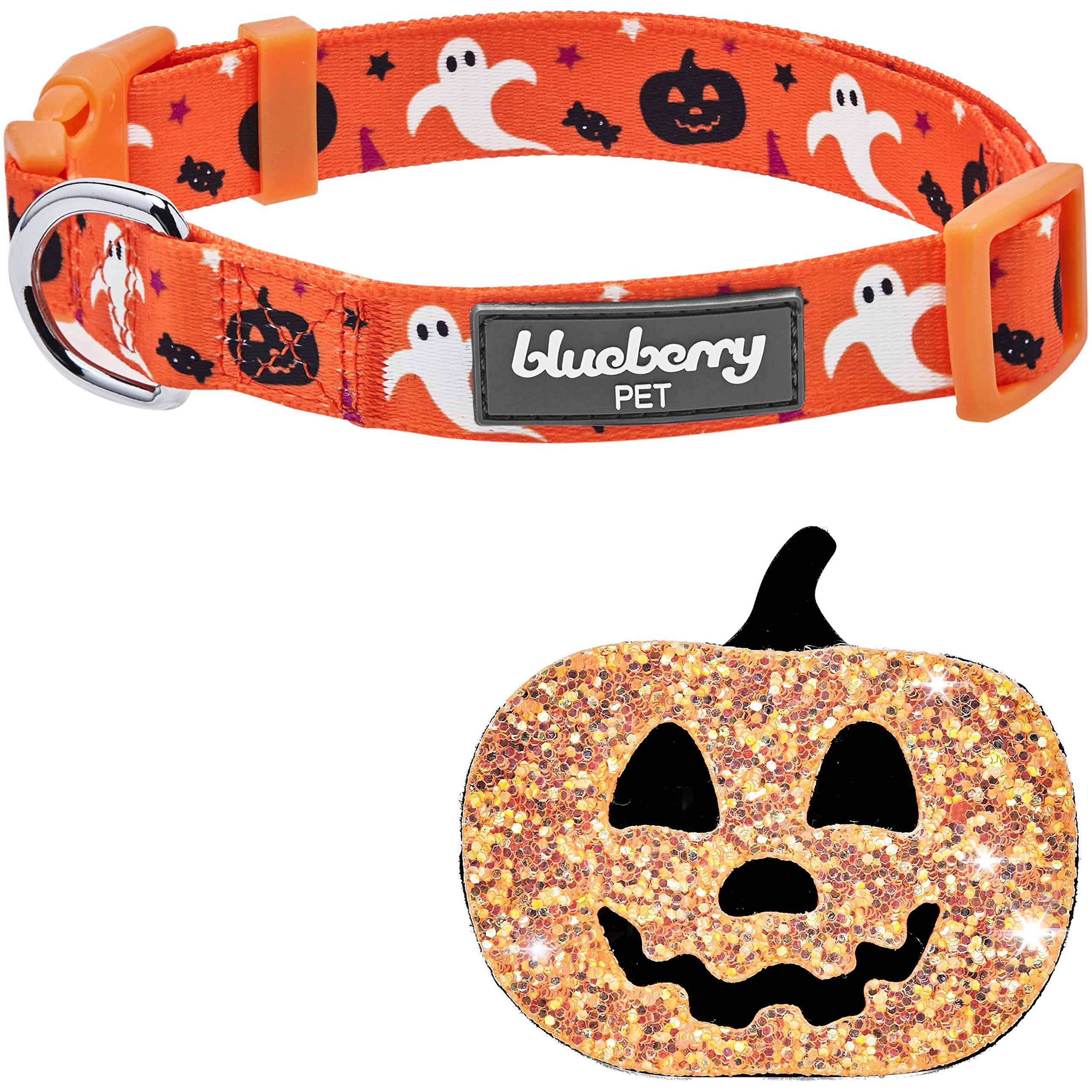 Blueberry Pet 2023 New Halloween Party Adjustable Dog Collar With Detachable Pumpkin Accessory, Small, Neck 12''-16''