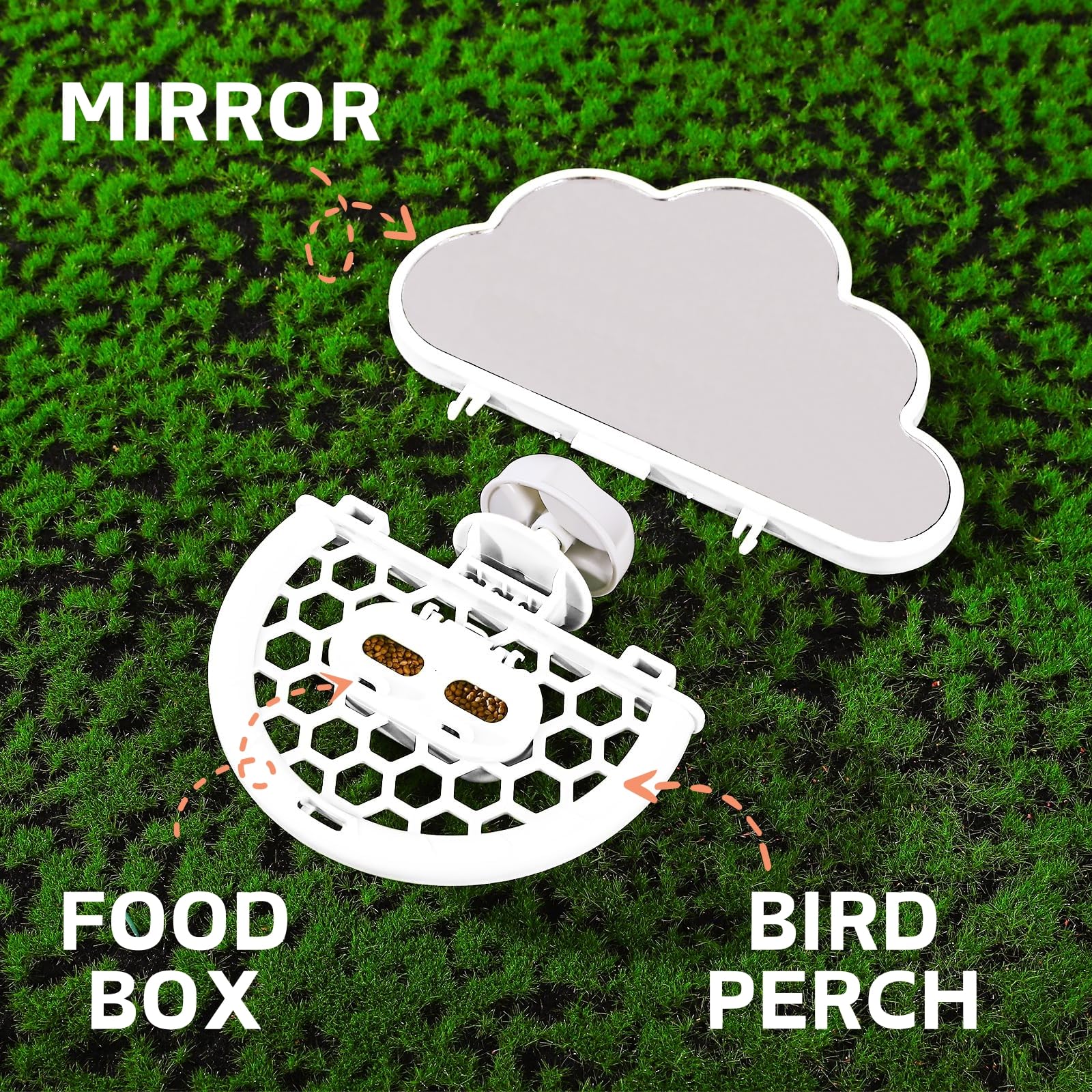 Septillar Bird Mirror With Perch Stand, Bird Toys For Parakeet Cockatiel Conure Lovebirds Finch Canaries (White)