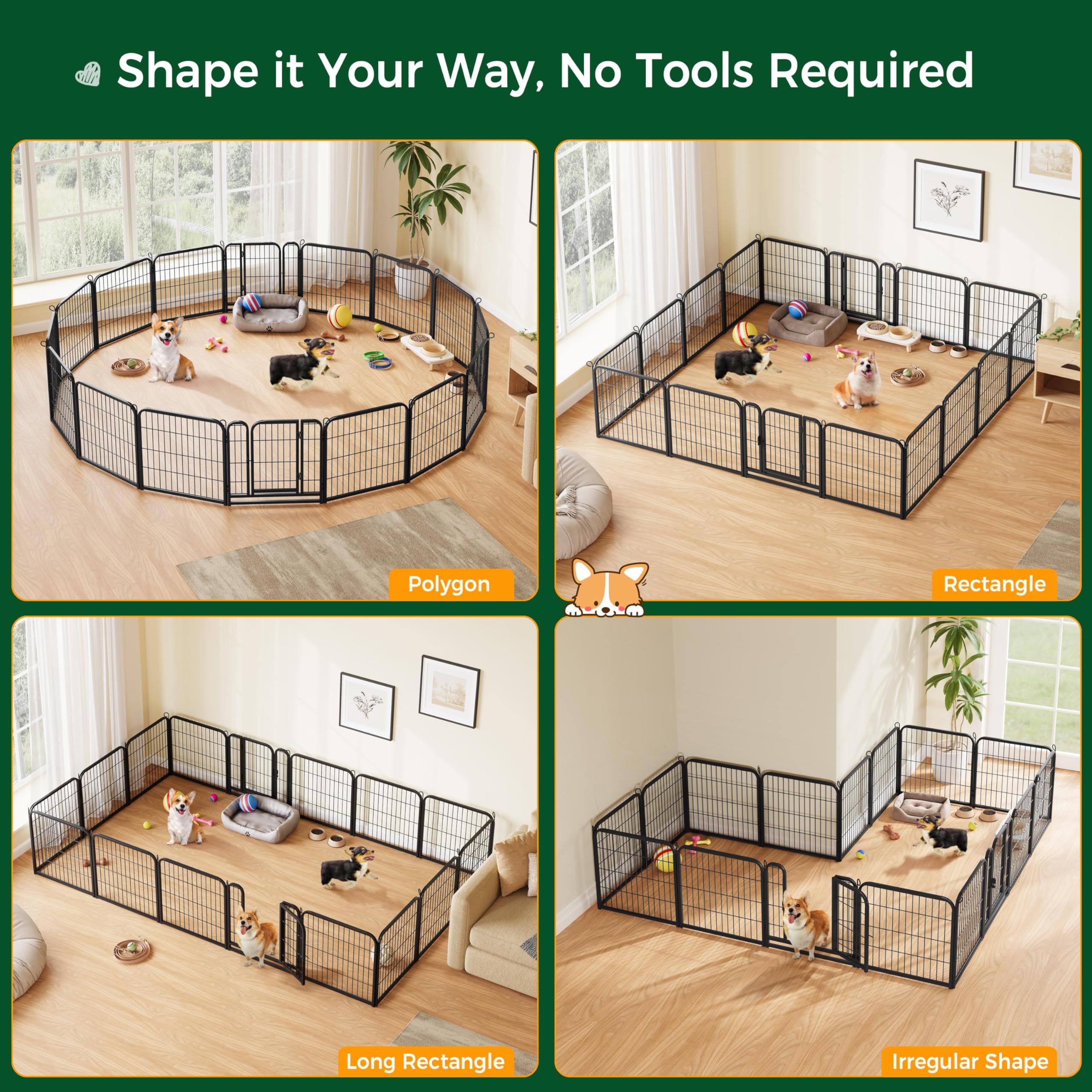 Yaheetech Dog Playpen Outdoor, 24 inch 16 Panels Dog Pen Indoor Heavy Duty Puppy Exercise Pen Metal Pet Fence for RV Camping/Yar
