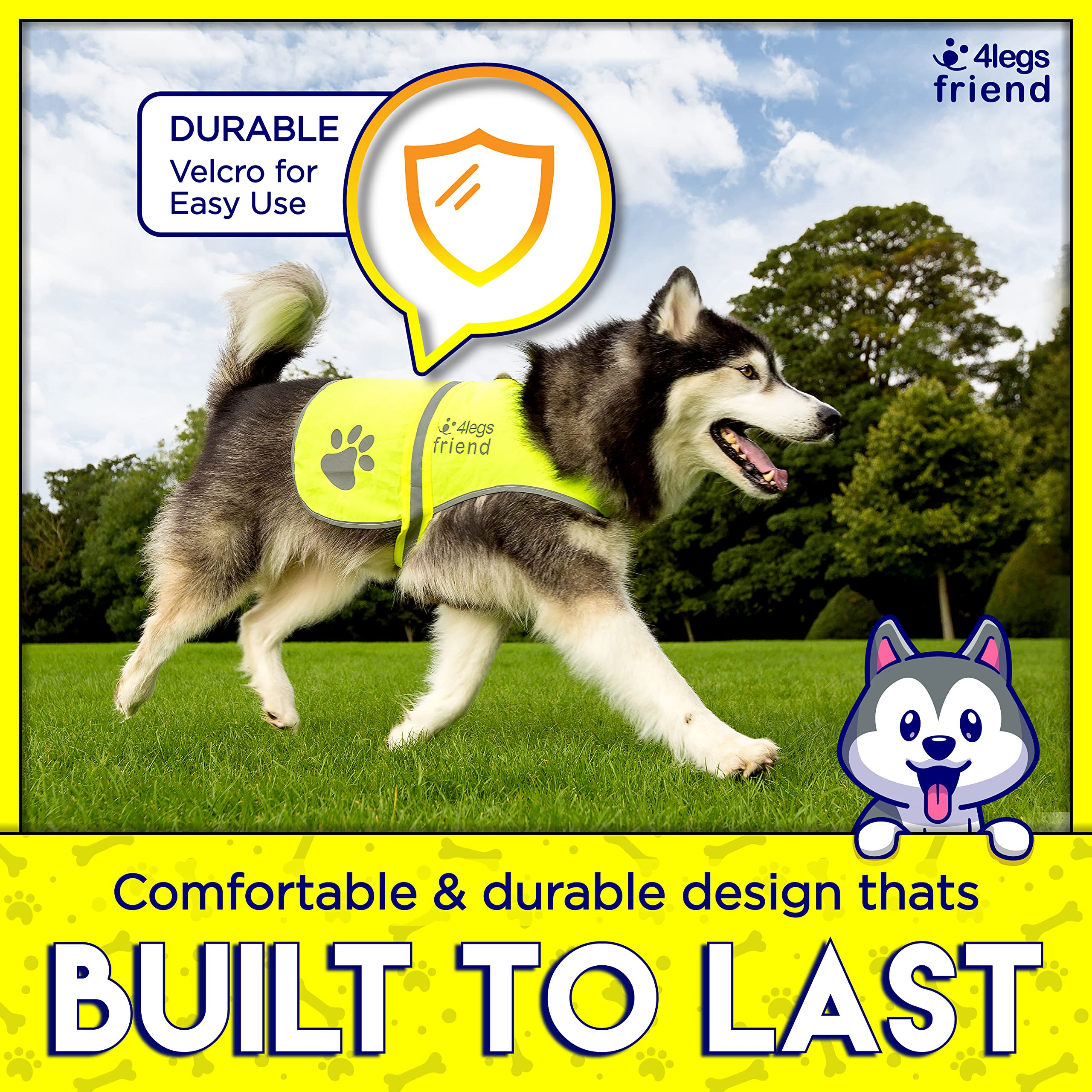 4LegsFriend Safety Reflective Vest for Dogs - High Visibility for Outdoor Activity Day and Night, Protect Your Pet from Cars & H