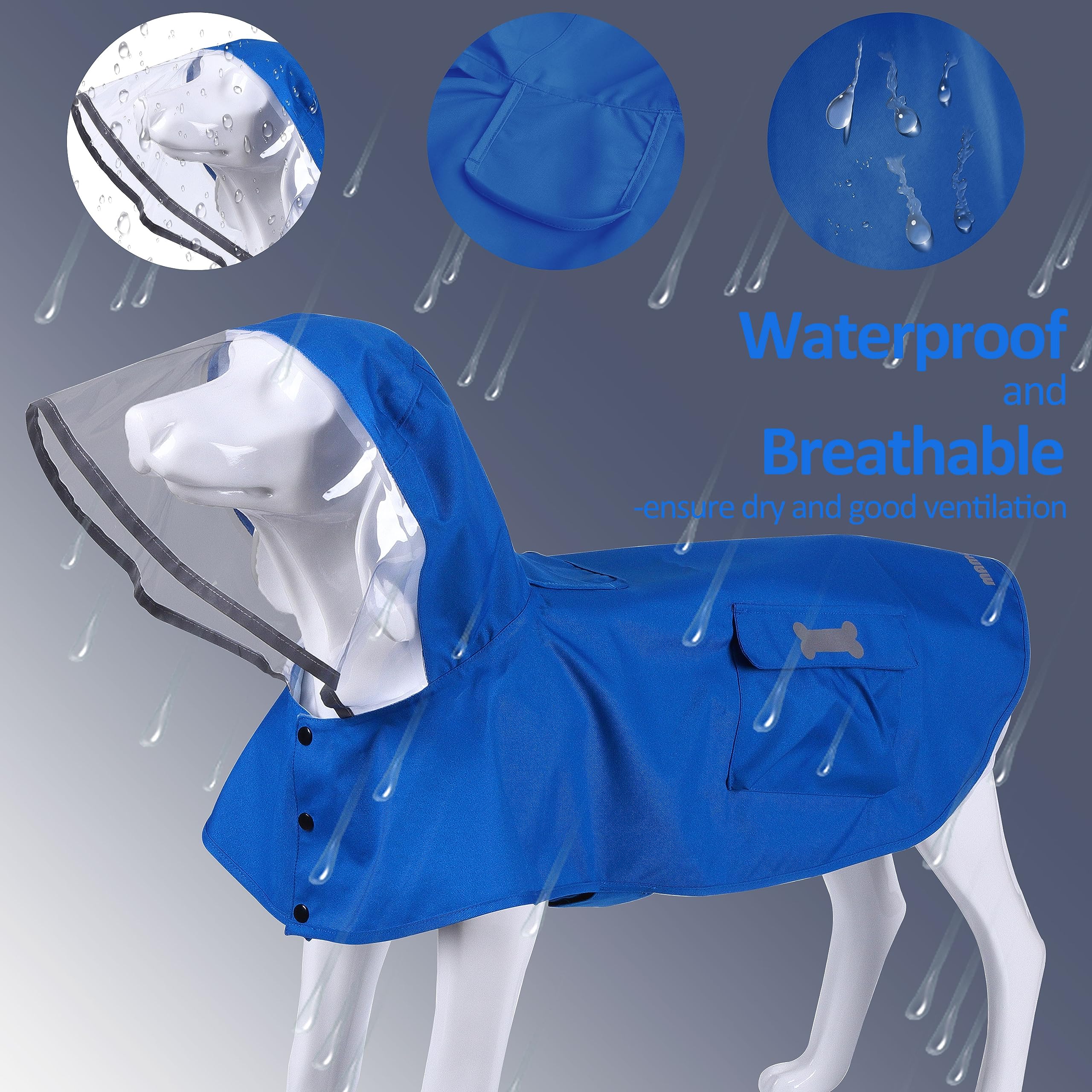 Waterproof Dog Raincoat, Adjustable Reflective Lightweight Pet Rain Clothes With Poncho Hood (Small, Blue)