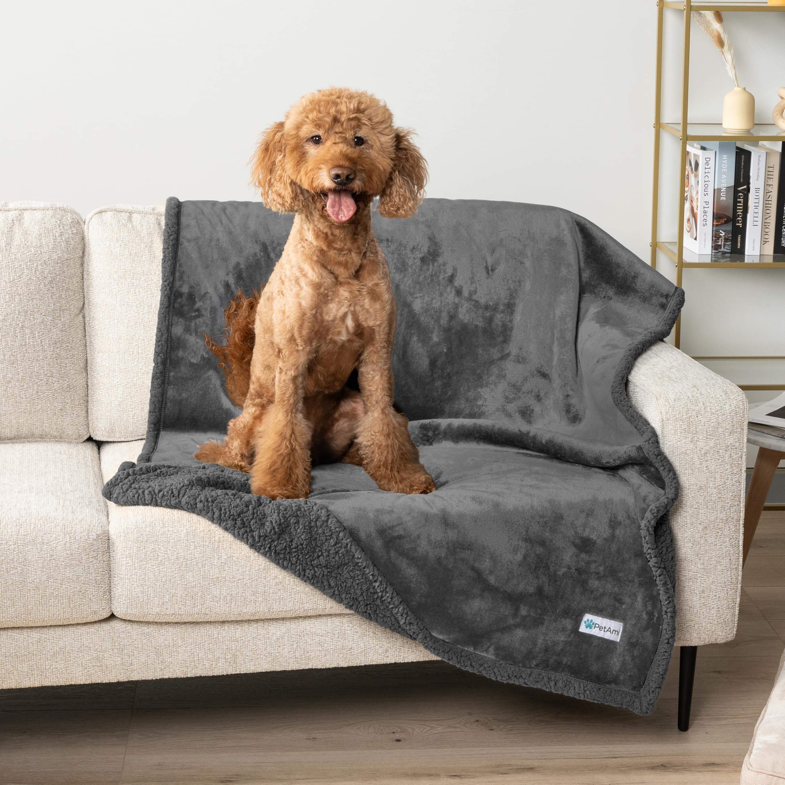 Petami Waterproof Dog Blanket For Small Medium Dog, Pet Puppy Blanket Couch Cover Protection, Sherpa Fleece Cat Blanket Couch Sofa Bed Furniture Protector Reversible Soft Washable 29X40 Grey Grey