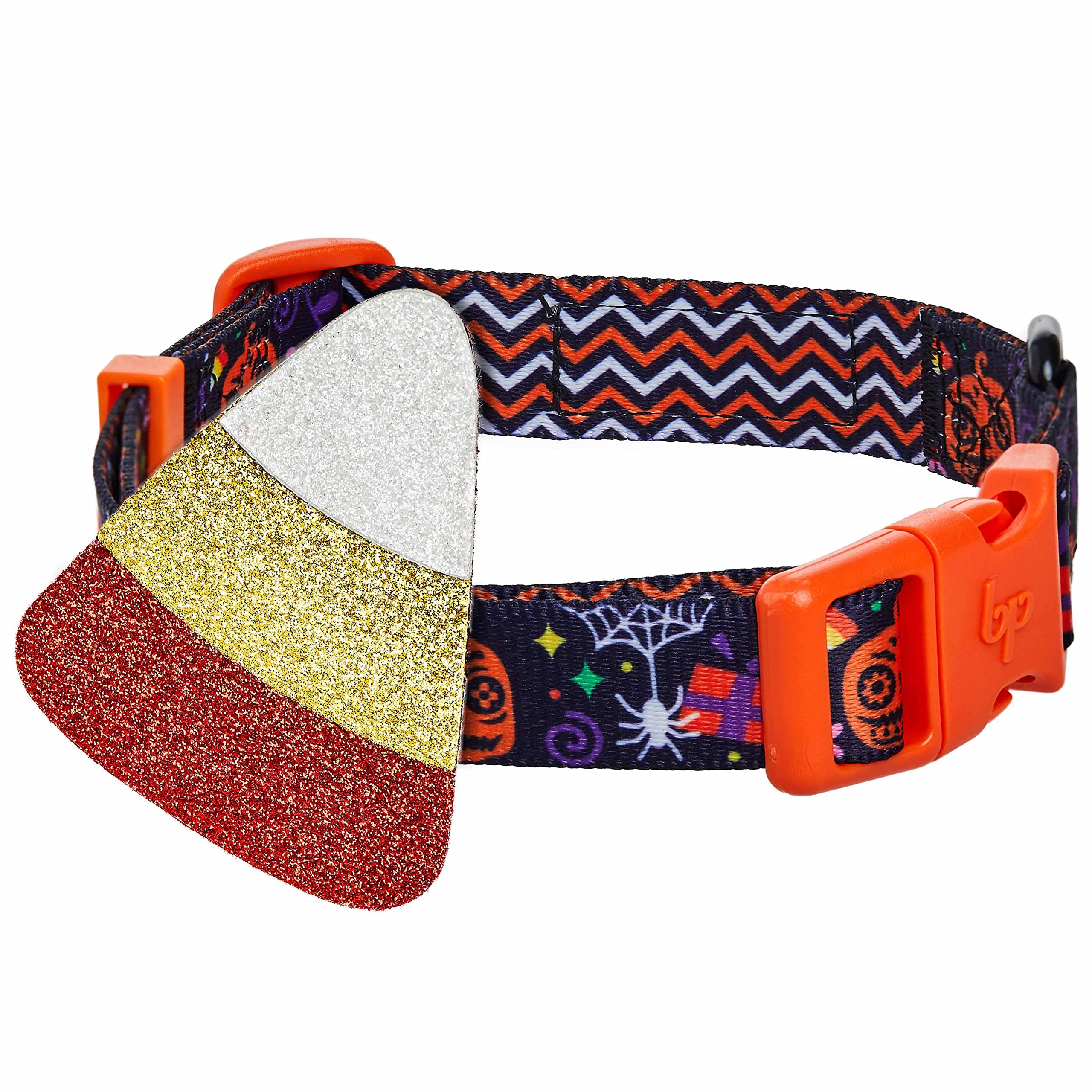 Blueberry Pet Halloween Candy Corn Adjustable Dog Collar With Detachable Glitter Accessory, Large, Neck 18'-26'