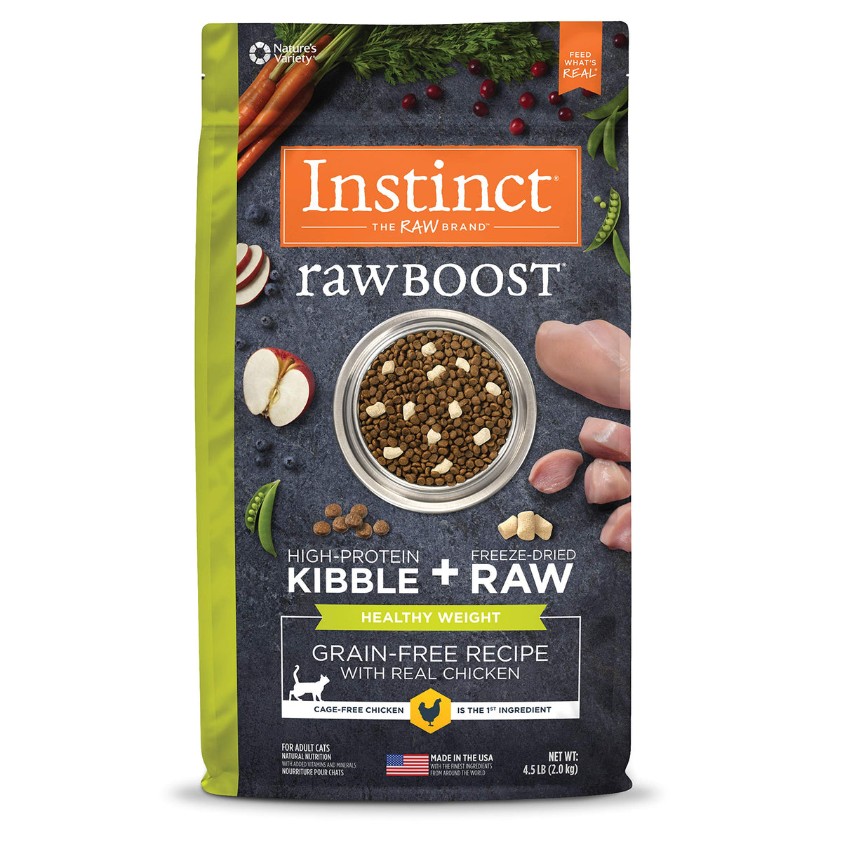 Instinct Raw Boost Healthy Weight Grain Free Recipe With Real Chicken Natural Dry Cat Food, 4.5 Lb. Bag