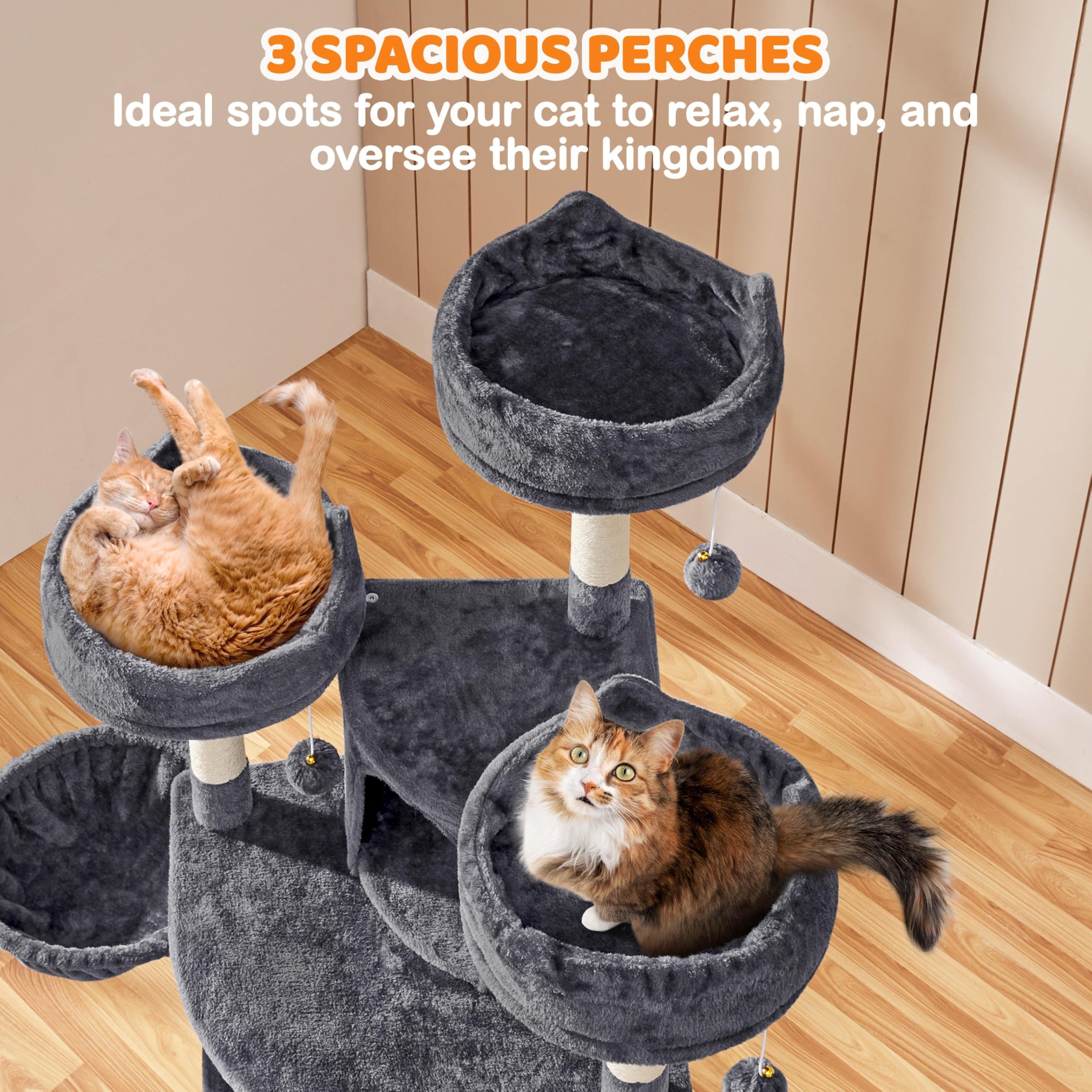 Yaheetech 68.5In Multi-Level Cat Tree Large Cat Condo With Sisal-Covered Platforms Scratching Board & Scratching Posts, Cozy Perches, Stable Cat Tower Cat Condo Pet Play House, Dark Gray