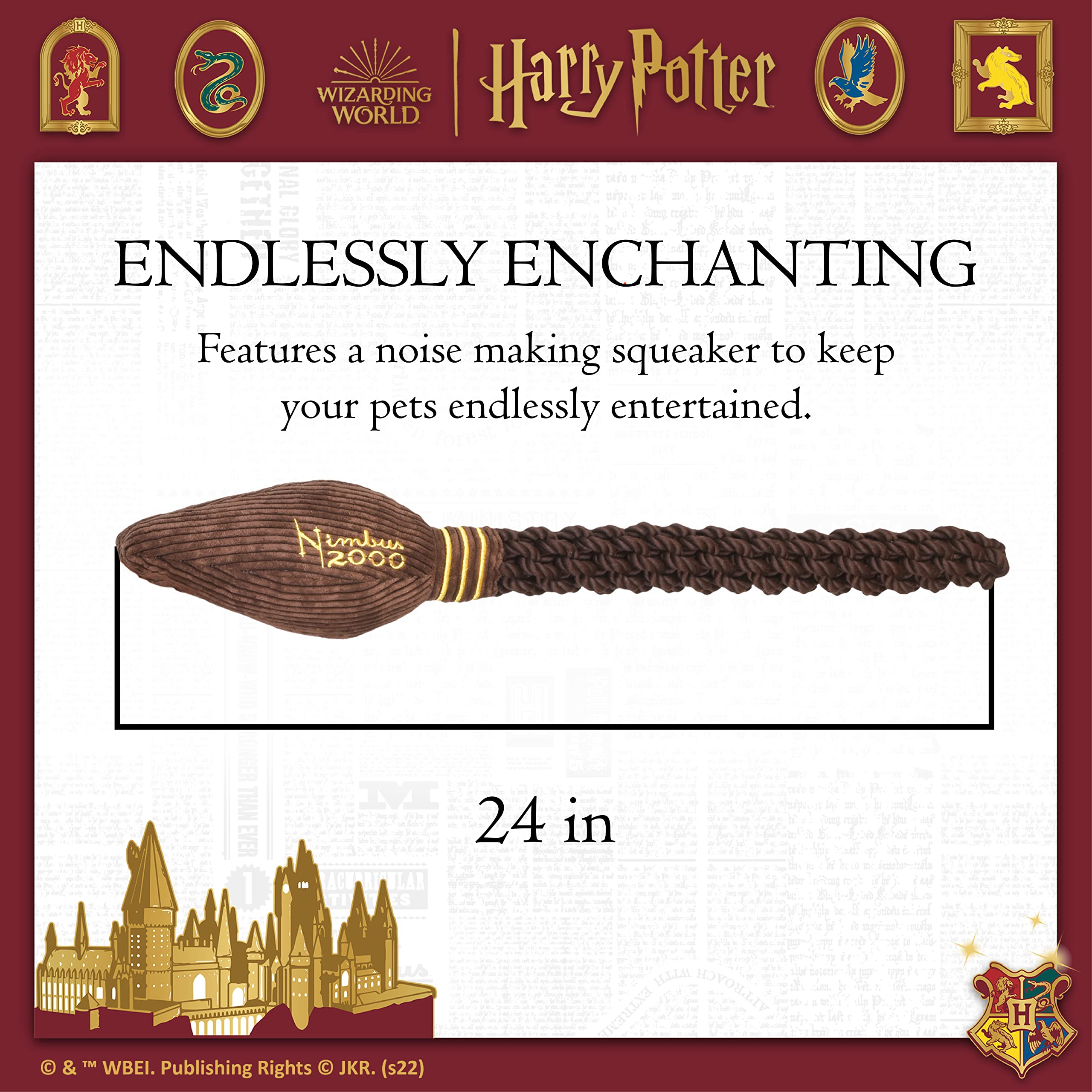Harry Potter Nimbus 2000 Rope Pet Toy | Rope Tug Toy for Dogs | Nimbus 2000 Dog Toy for Tugging with Crinkle and Squeaker