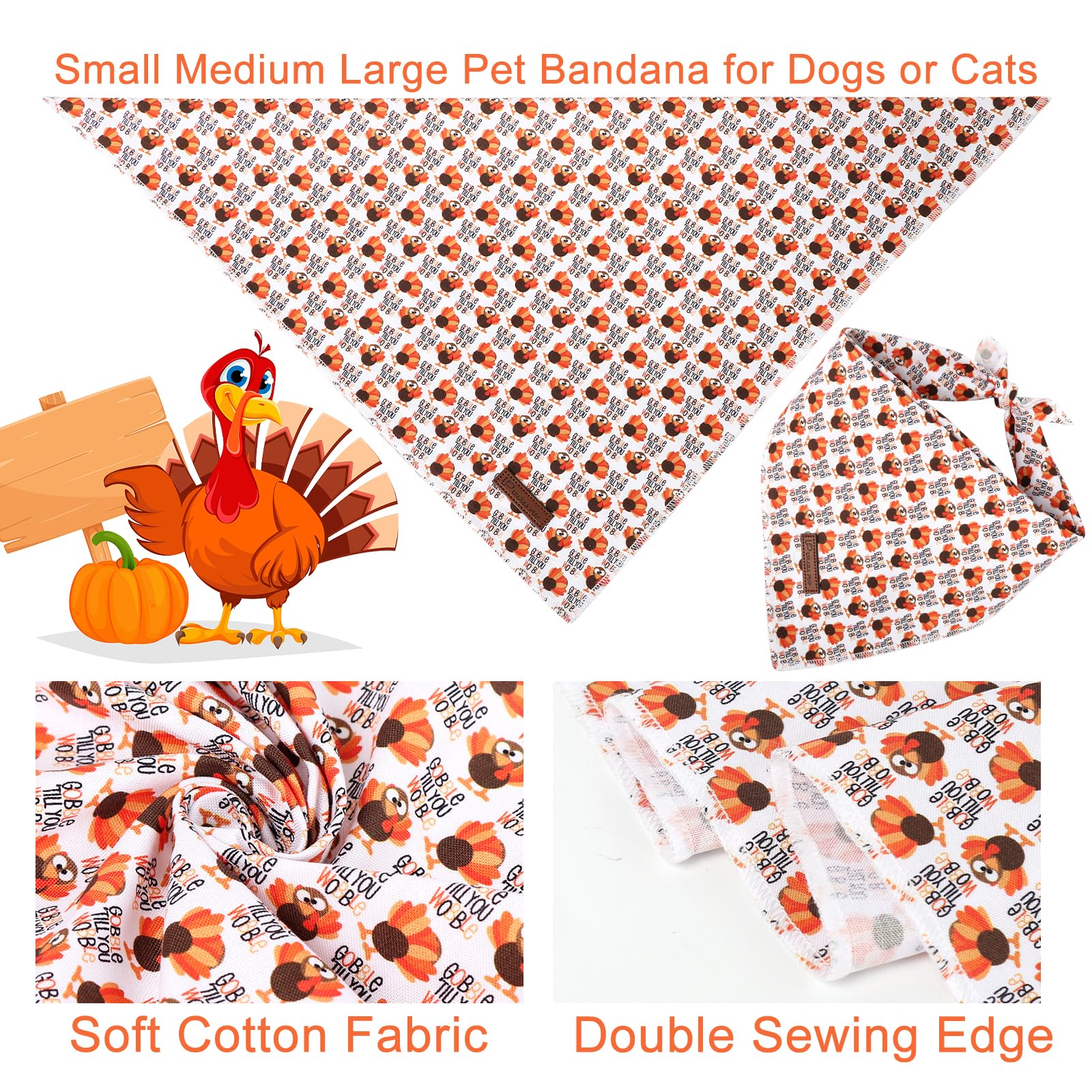 Up Urara Pup Thanksgiving Dog Bandana, Triangle Bid Scarf With Turkey Pattern, Cotton Pet Kerchief For Girl Boy Dogs Or Cats, Cu