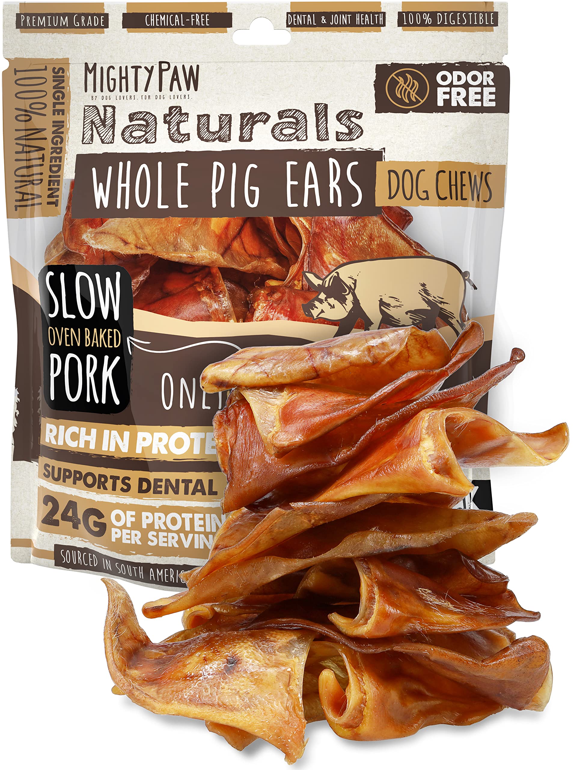 Mighty Paw Full Pig Ears for Dogs | All Natural Treats. Single Ingredient Pet Treat. Better Than Rawhide Dog Snacks for Puppy & 
