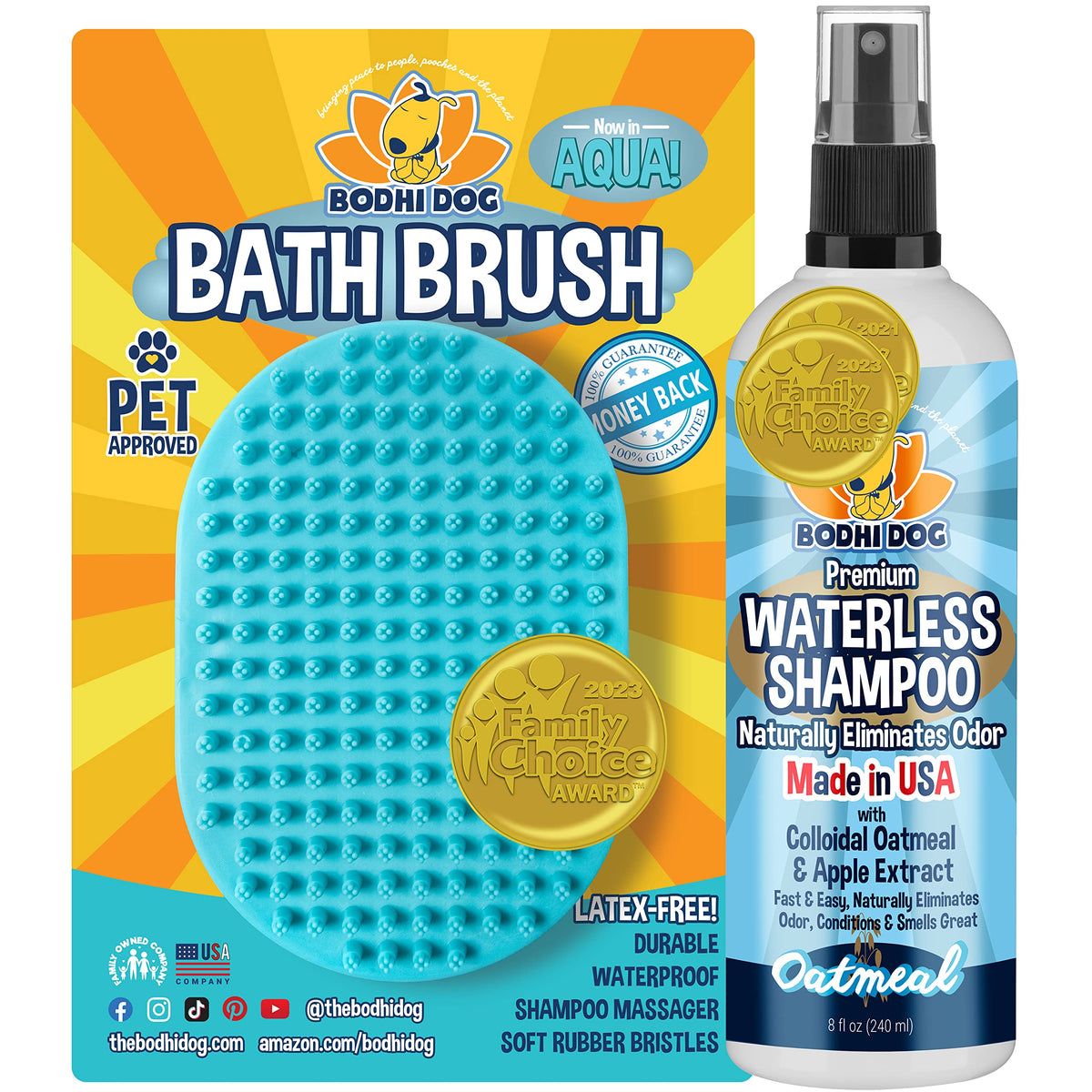 Bodhi Dog Hair Brush & Shampoo | Oblong Rubber Brush For Cats & Dogs | Gentle Grooming Bath Brush | Long & Short Hair Dog Scrubb