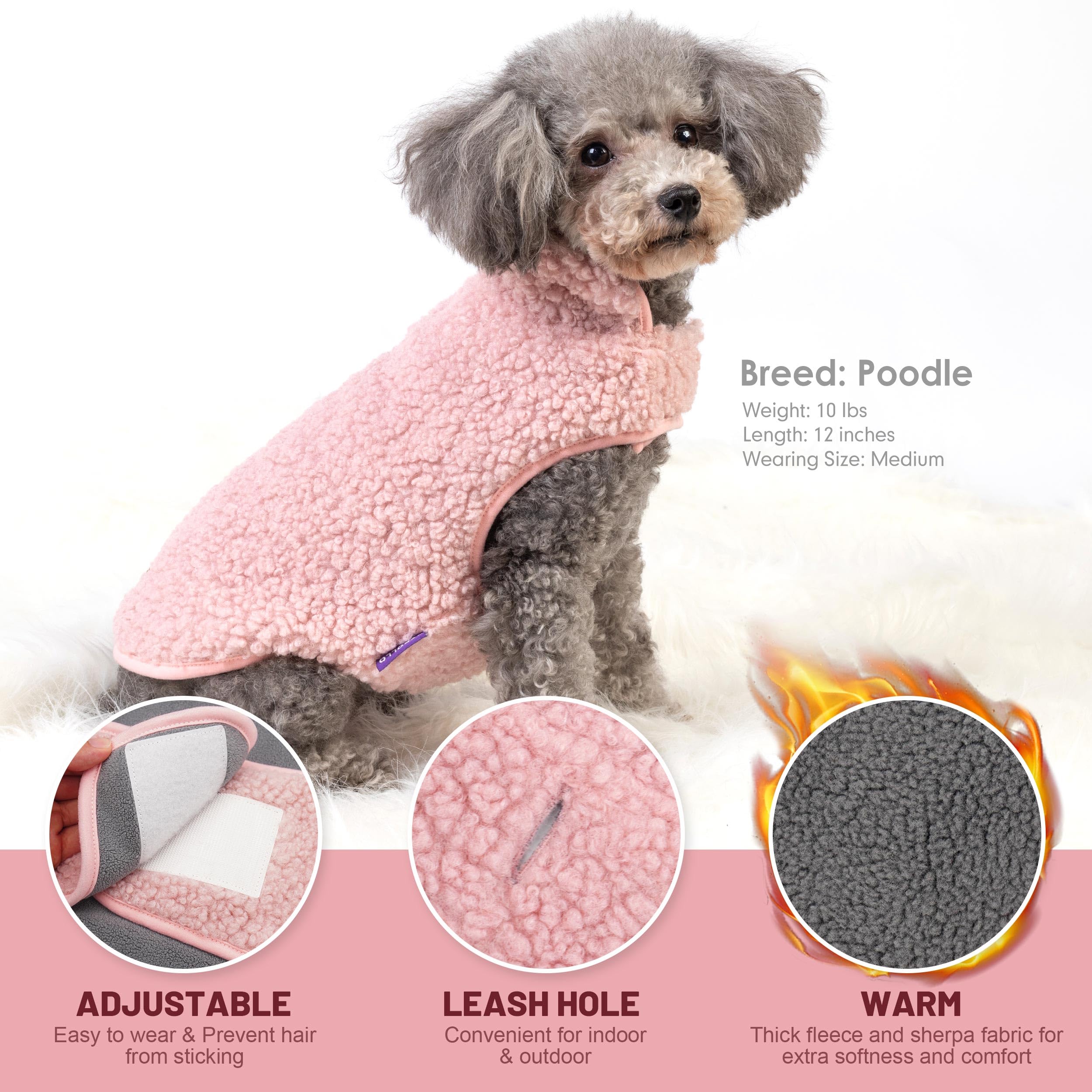 Cyeollo Reversible Dog Jacket - Sherpa Turtleneck Sweater - Winter Dog Coat - Warm Pink Xl